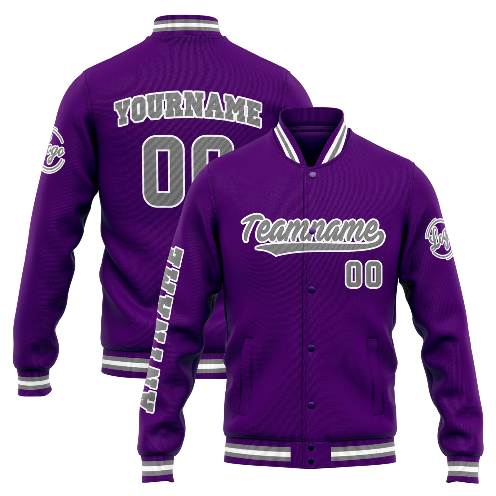 Custom Purple Grey Varsity Jacket for Men Women and Youth with Personalized Letterman Jacket 