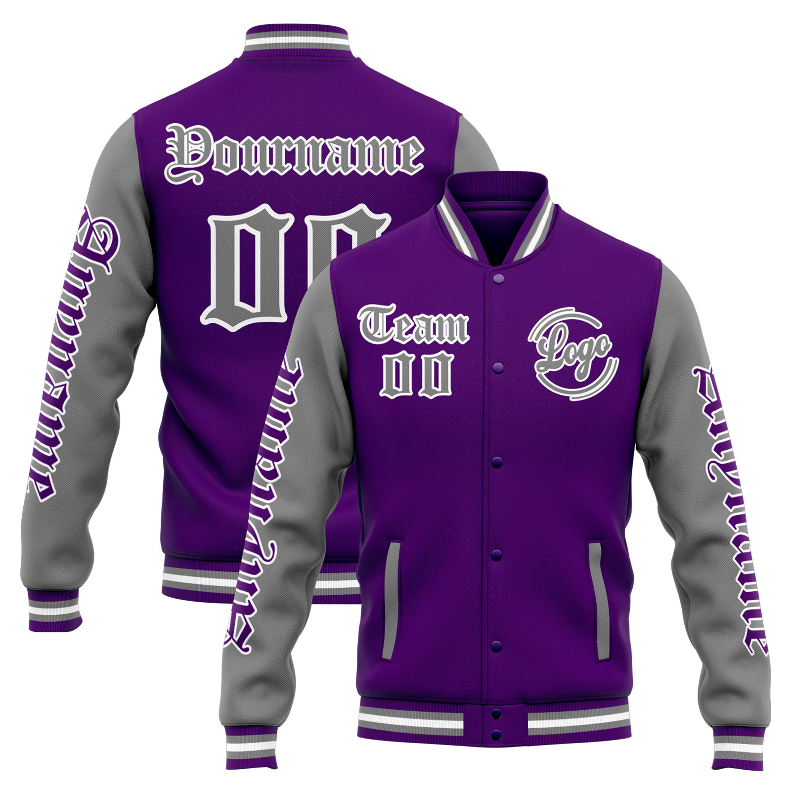 Custom Purple Grey Varsity Jacket for Men Women and Youth with Personalized Letterman Jacket 