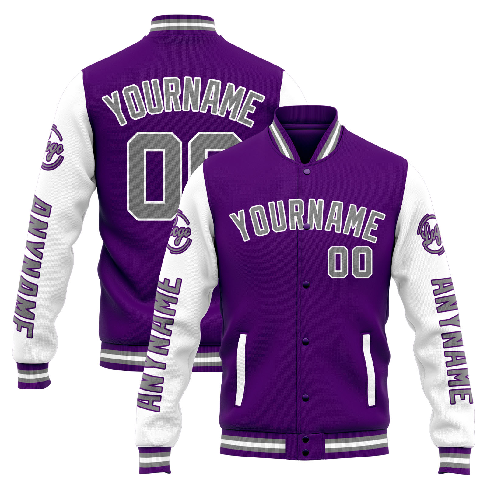 Custom Purple White Varsity Jacket for Men Women and Youth with Personalized Letterman Jacket 
