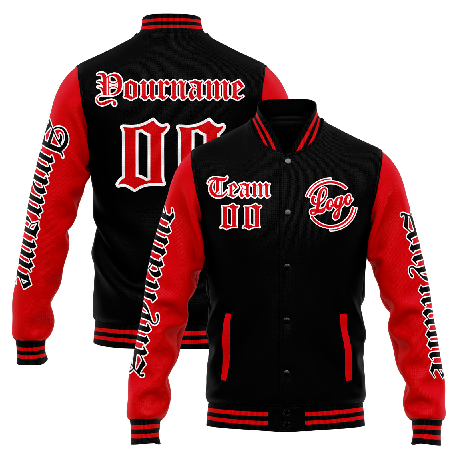 Custom Black Red Varsity Jacket for Men Women and Youth with Personalized Letterman Jacket 