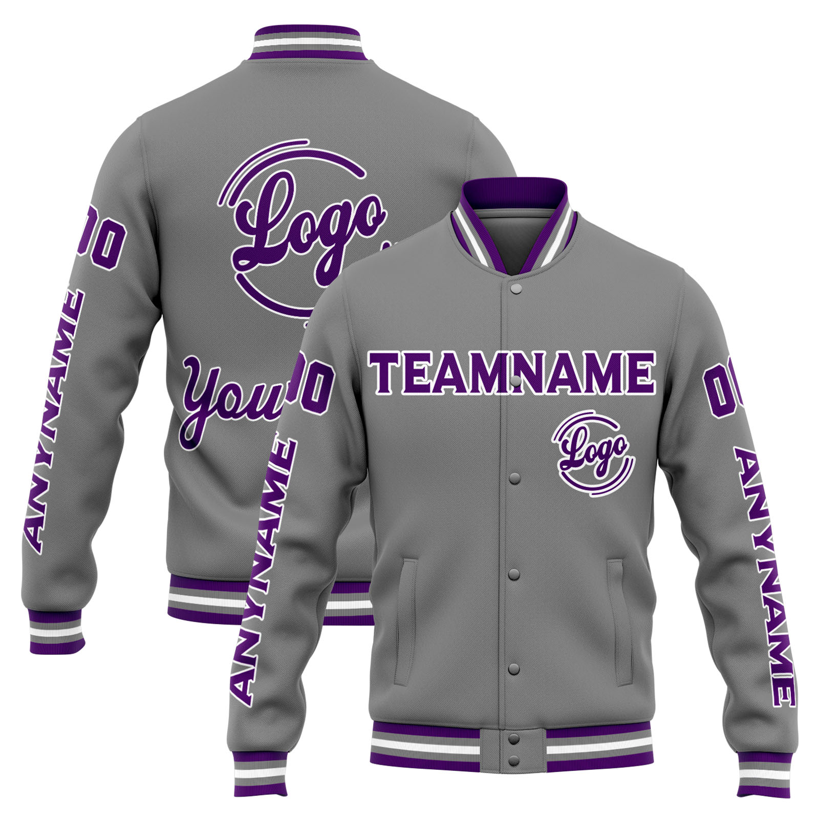 Custom Grey Purple Varsity Jacket for Men Women and Youth with Personalized Letterman Jacket 