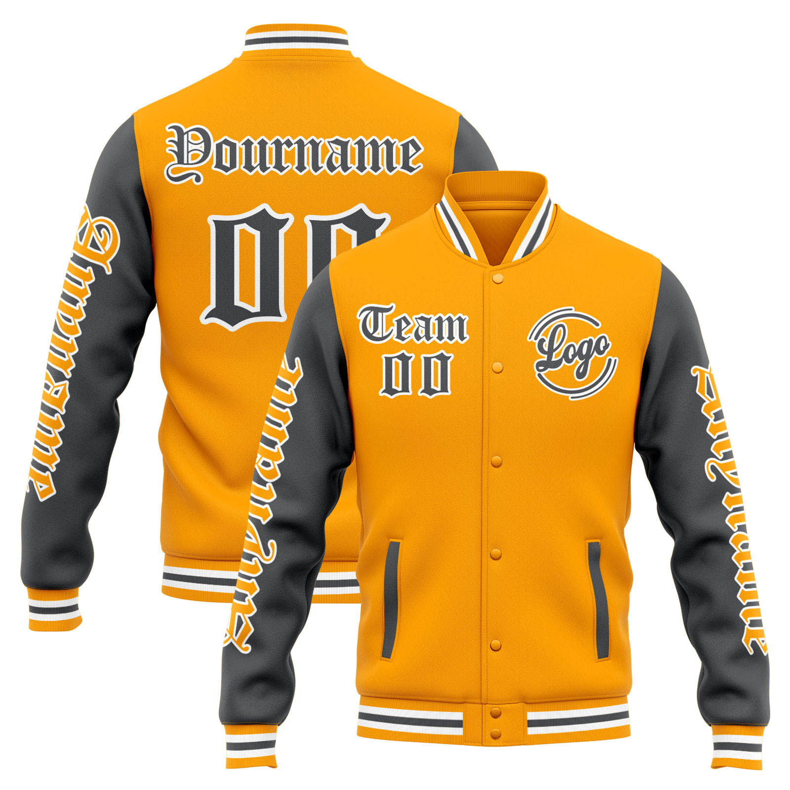 Custom Yellow Grey Varsity Jacket for Men Women and Youth with Personalized Letterman Jacket 