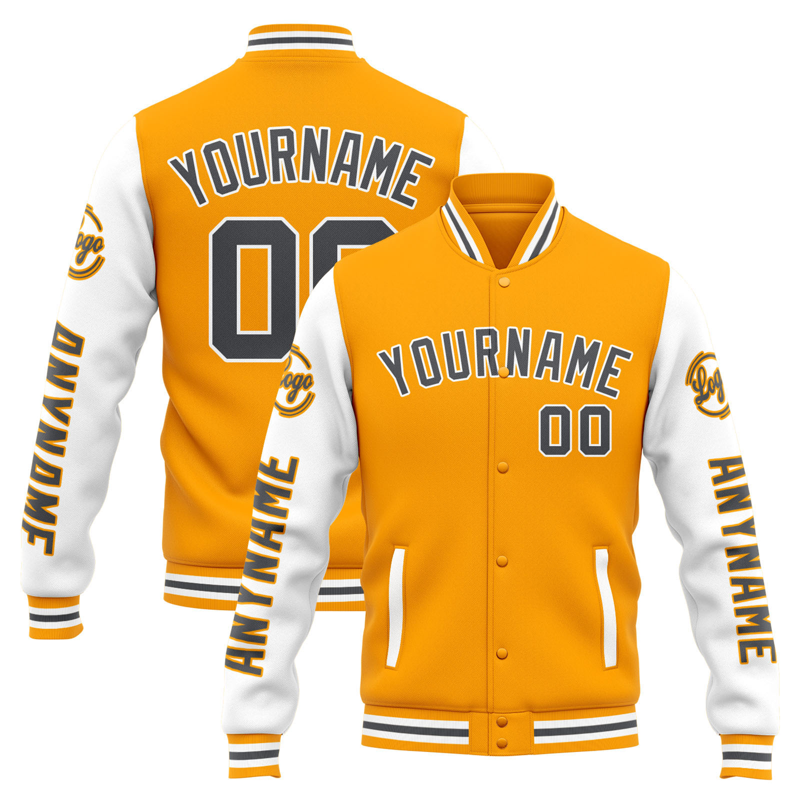 Custom Yellow White Varsity Jacket for Men Women and Youth with Personalized Letterman Jacket 