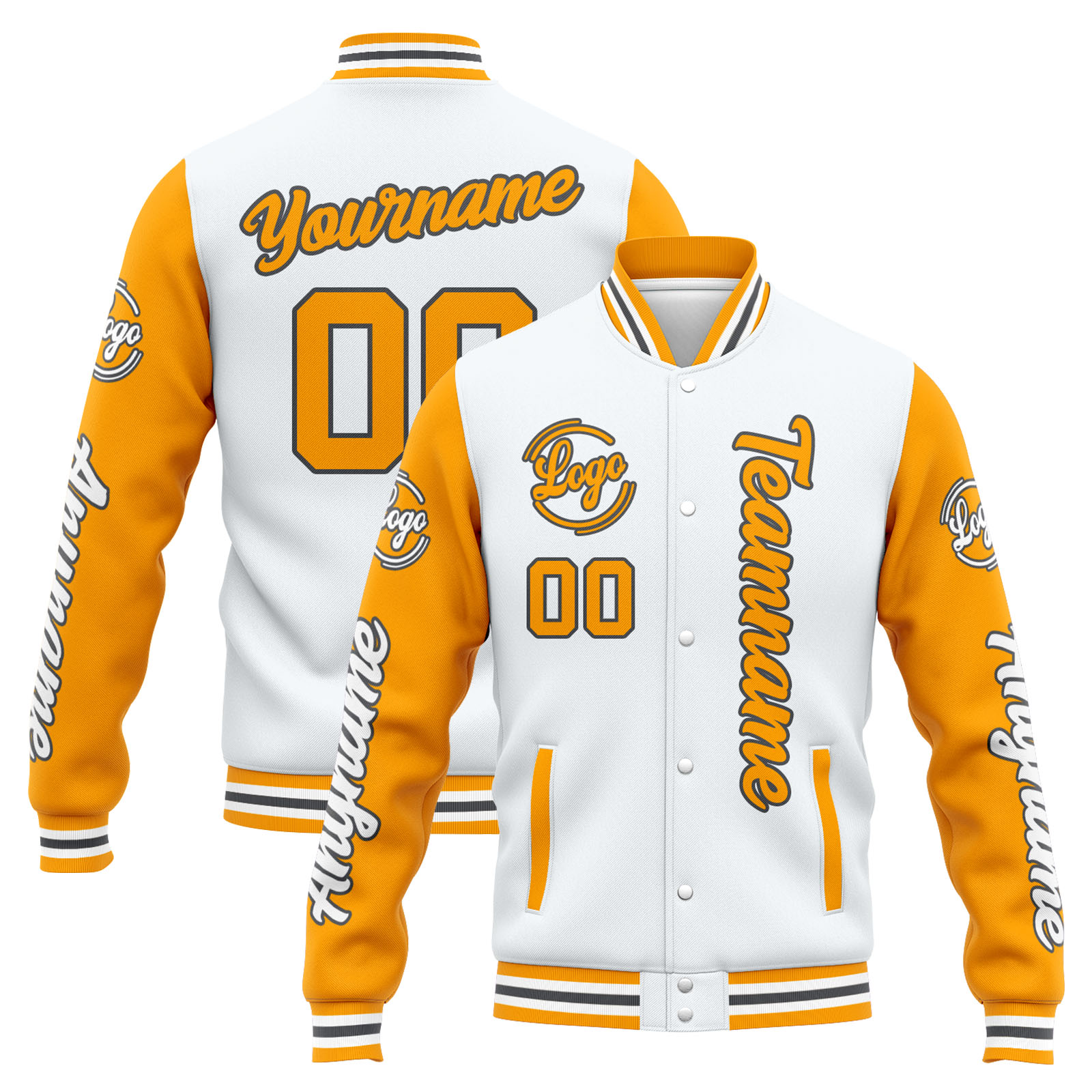 Custom White Yellow Varsity Jacket for Men Women and Youth with Personalized Letterman Jacket 