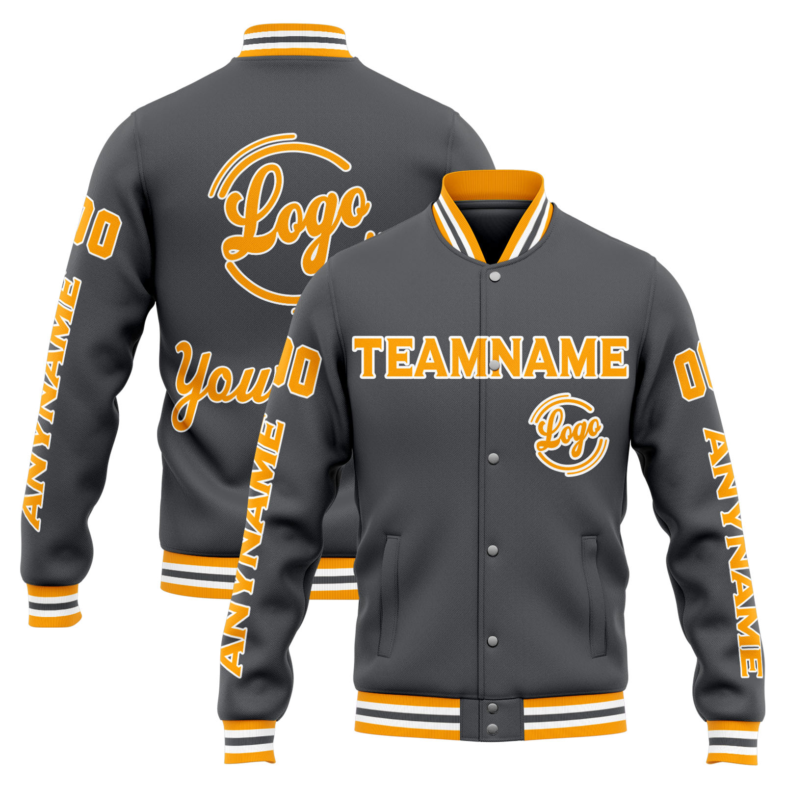 Custom Grey Yellow Gradient Varsity Jacket for Men Women and Youth with Personalized Letterman Jacket 