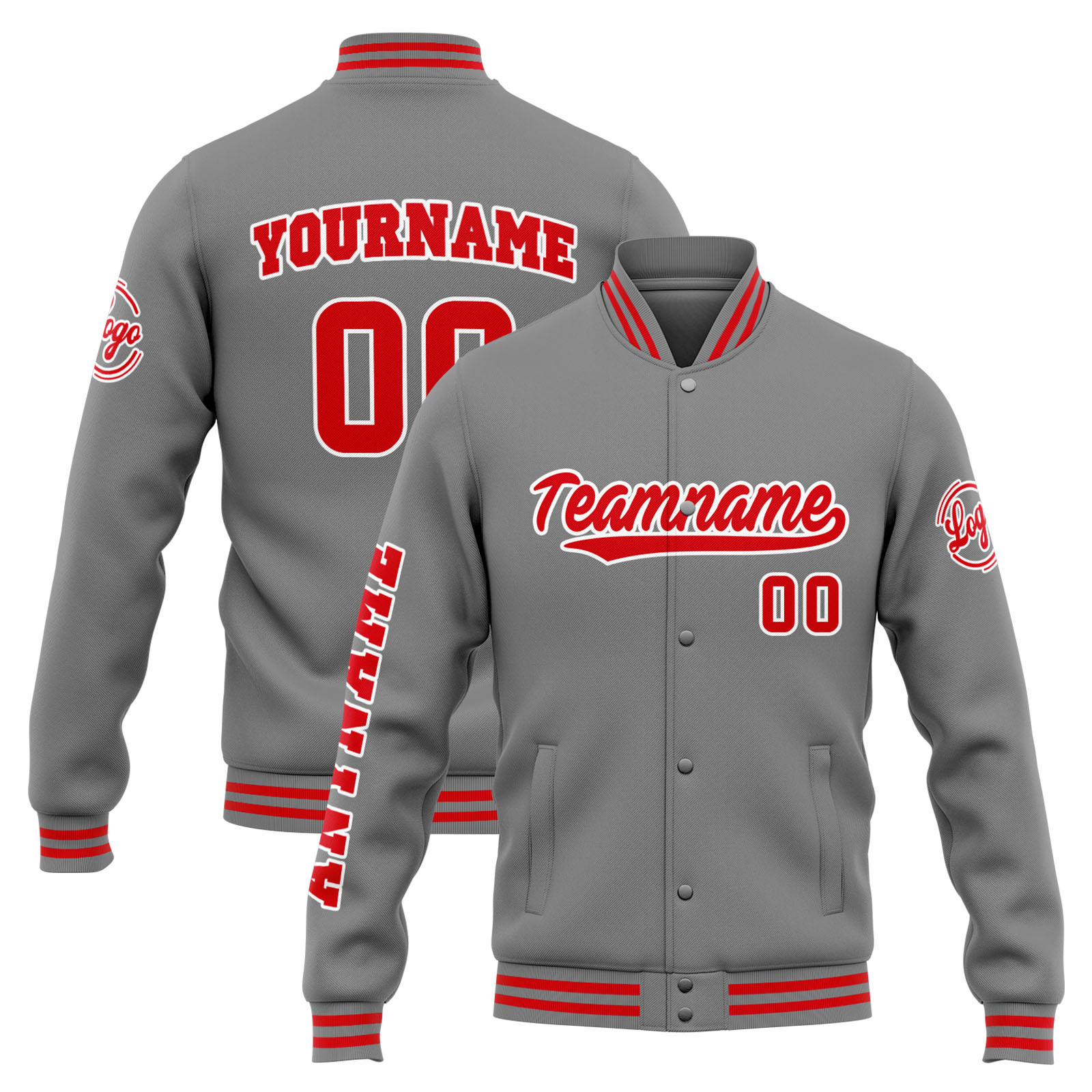 Custom Grey Red Varsity Jacket for Men Women and Youth with Personalized Letterman Jacket 