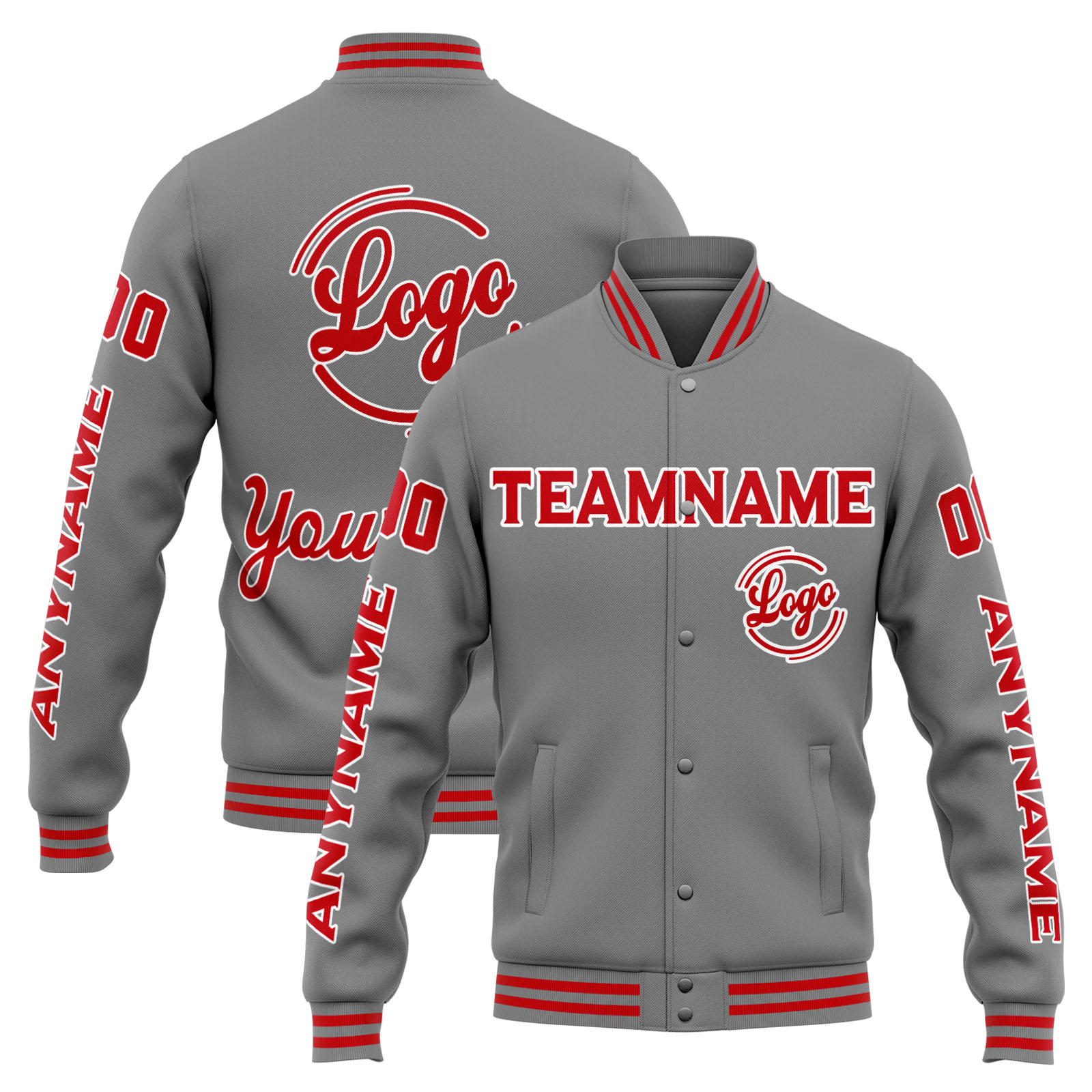 Custom Grey Red Varsity Jacket for Men Women and Youth with Personalized Letterman Jacket 