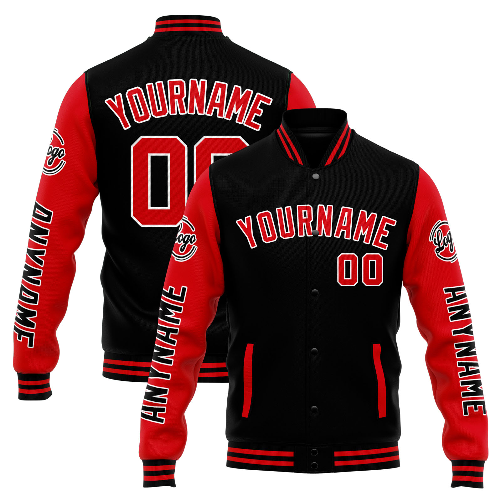 Custom Black Red Varsity Jacket for Men Women and Youth with Personalized Letterman Jacket 