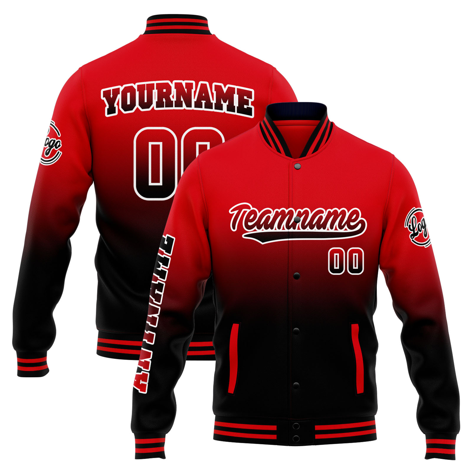 Custom Red Black Gradient Varsity Jacket for Men Women and Youth with Personalized Letterman Jacket 