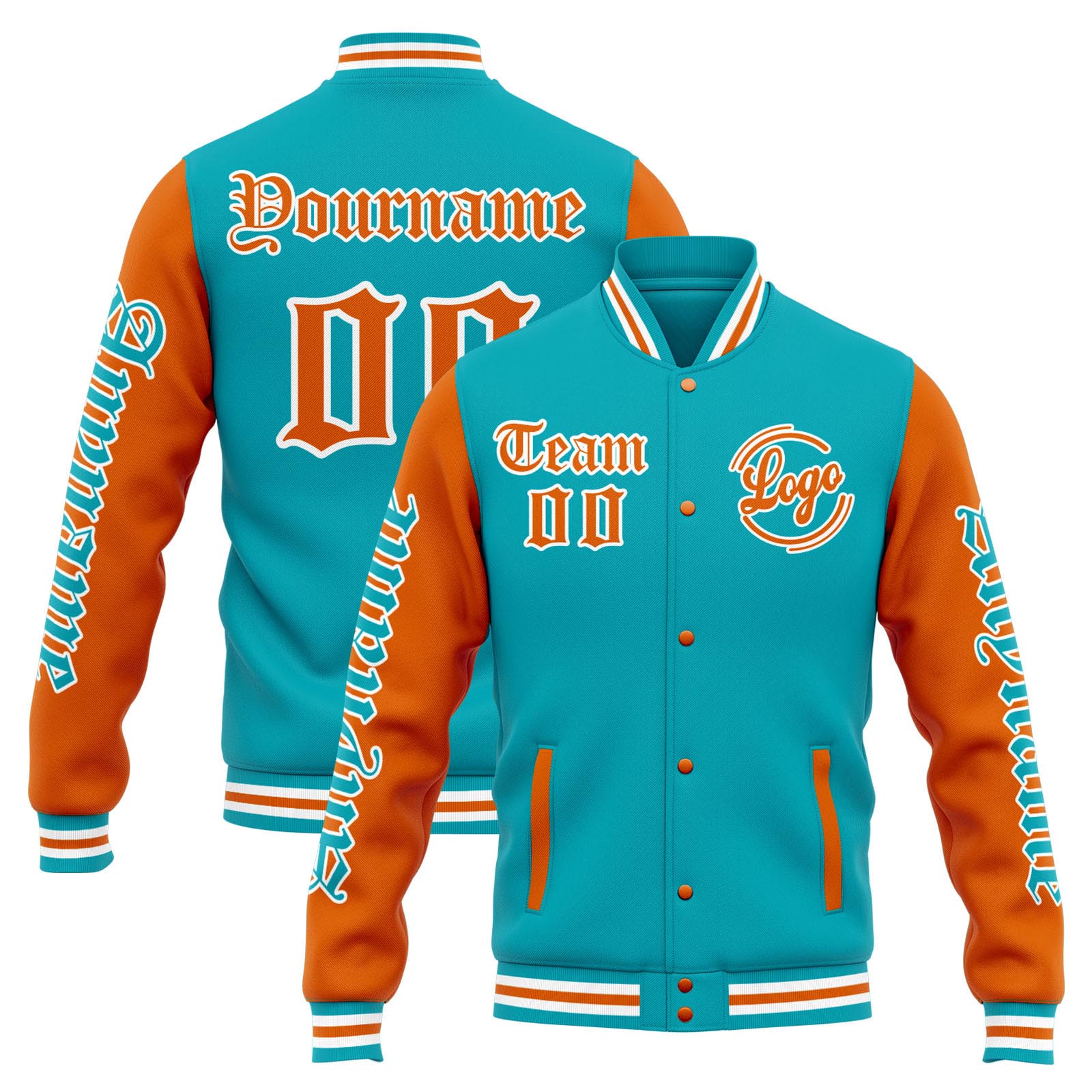 Custom Teal Orange Varsity Jacket for Men Women and Youth with Personalized Letterman Jacket 