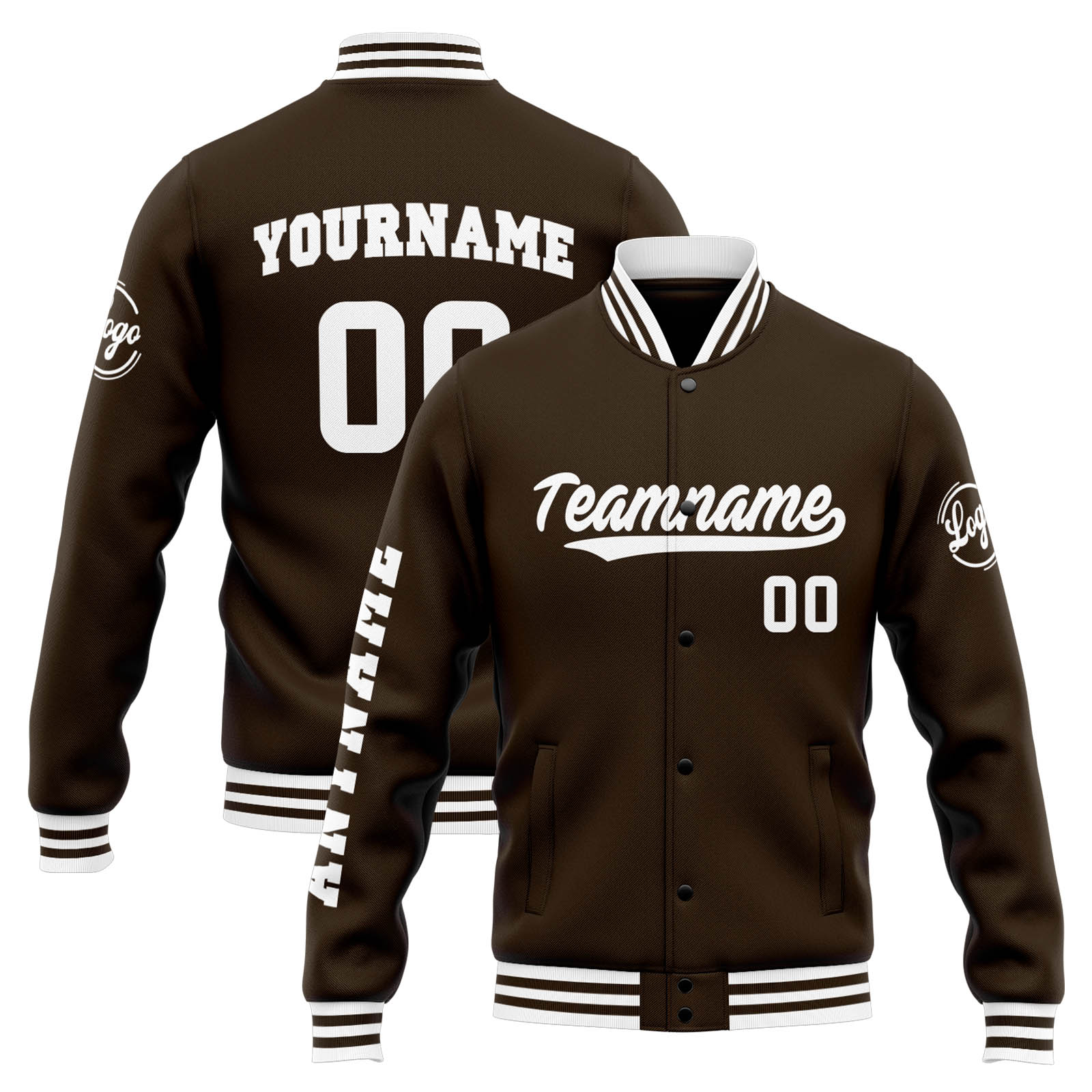 Custom Brown White Varsity Jacket for Men Women and Youth with Personalized Letterman Jacket 