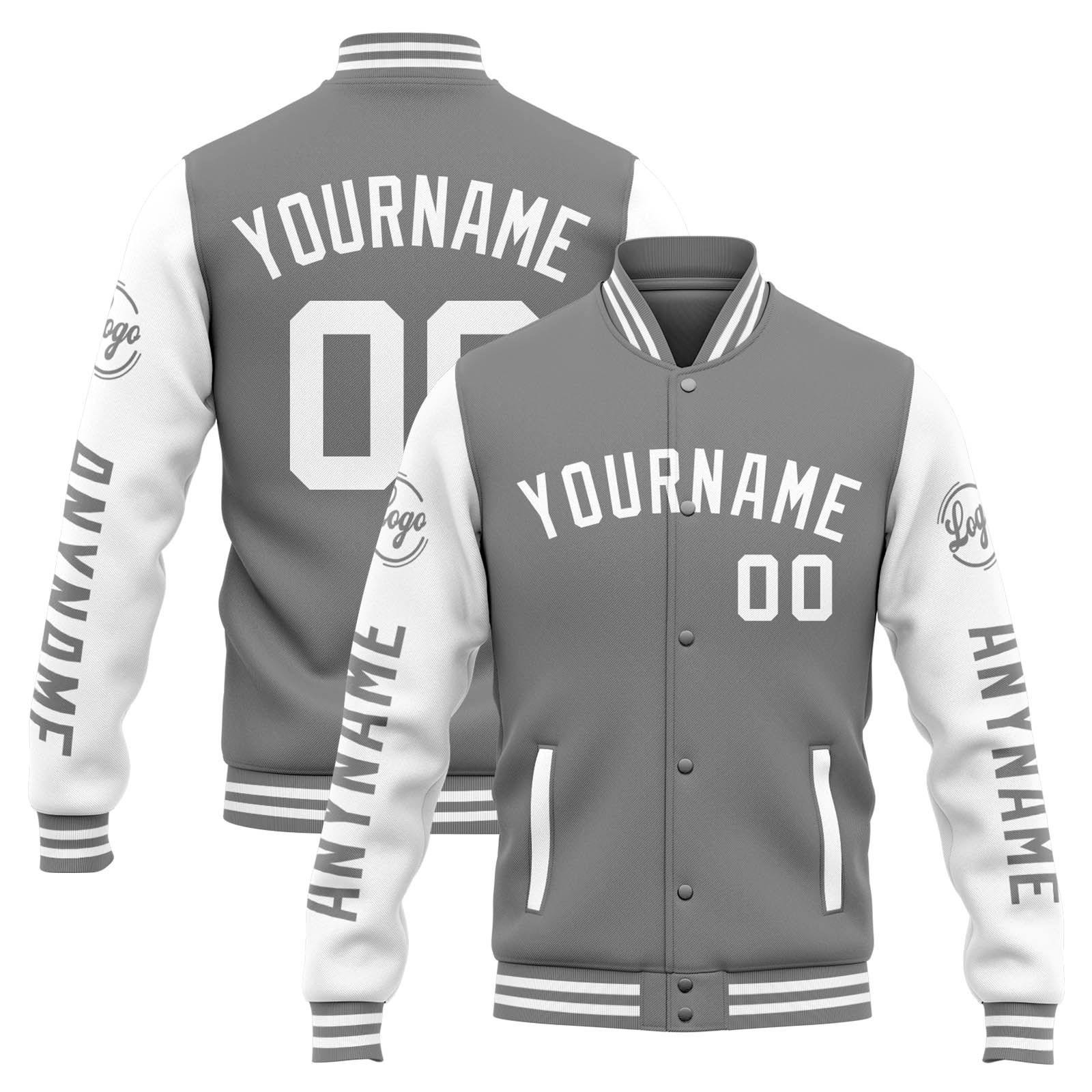 Custom Grey White Varsity Jacket for Men Women and Youth with Personalized Letterman Jacket 