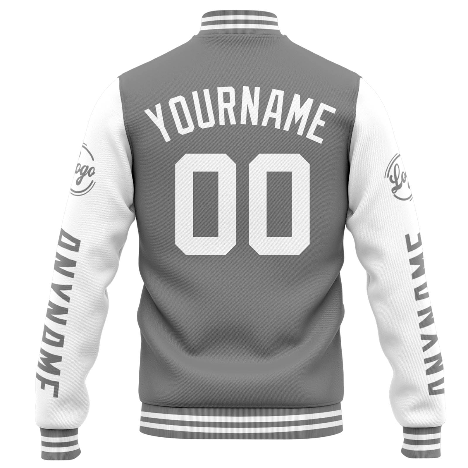 Custom Grey White Varsity Jacket for Men Women and Youth with Personalized Letterman Jacket 