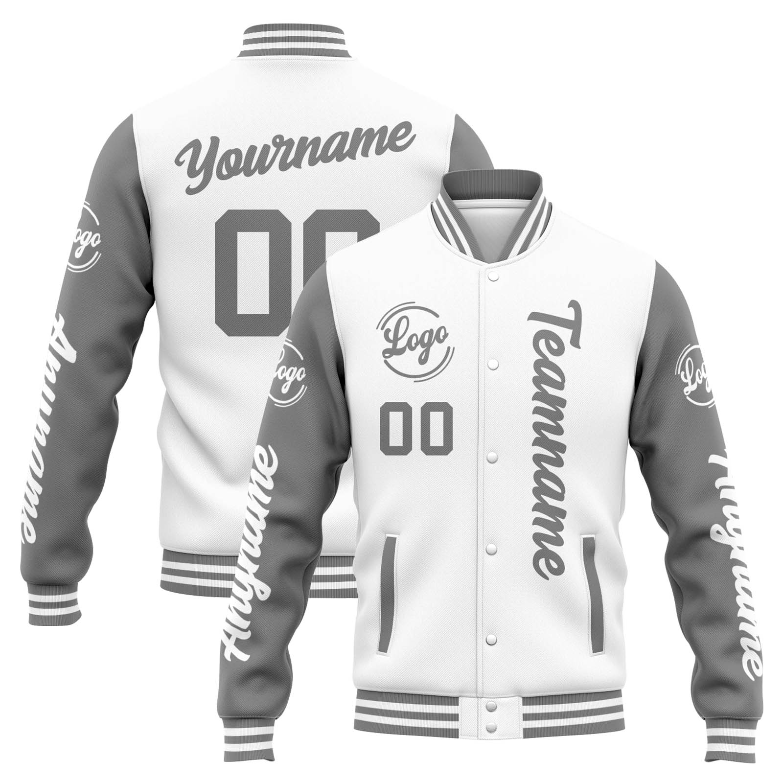 Custom White Grey Varsity Jacket for Men Women and Youth with Personalized Letterman Jacket 