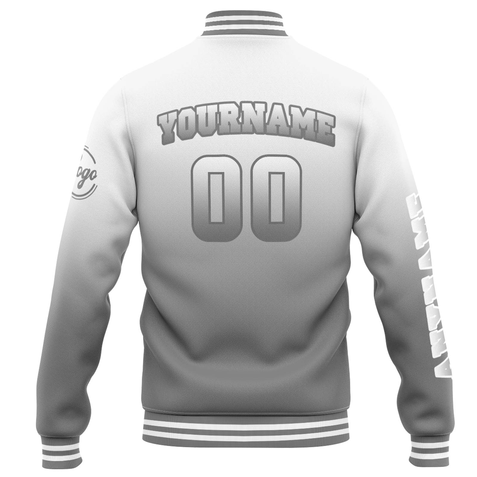 Custom White Grey Gradient Varsity Jacket for Men Women and Youth with Personalized Letterman Jacket 