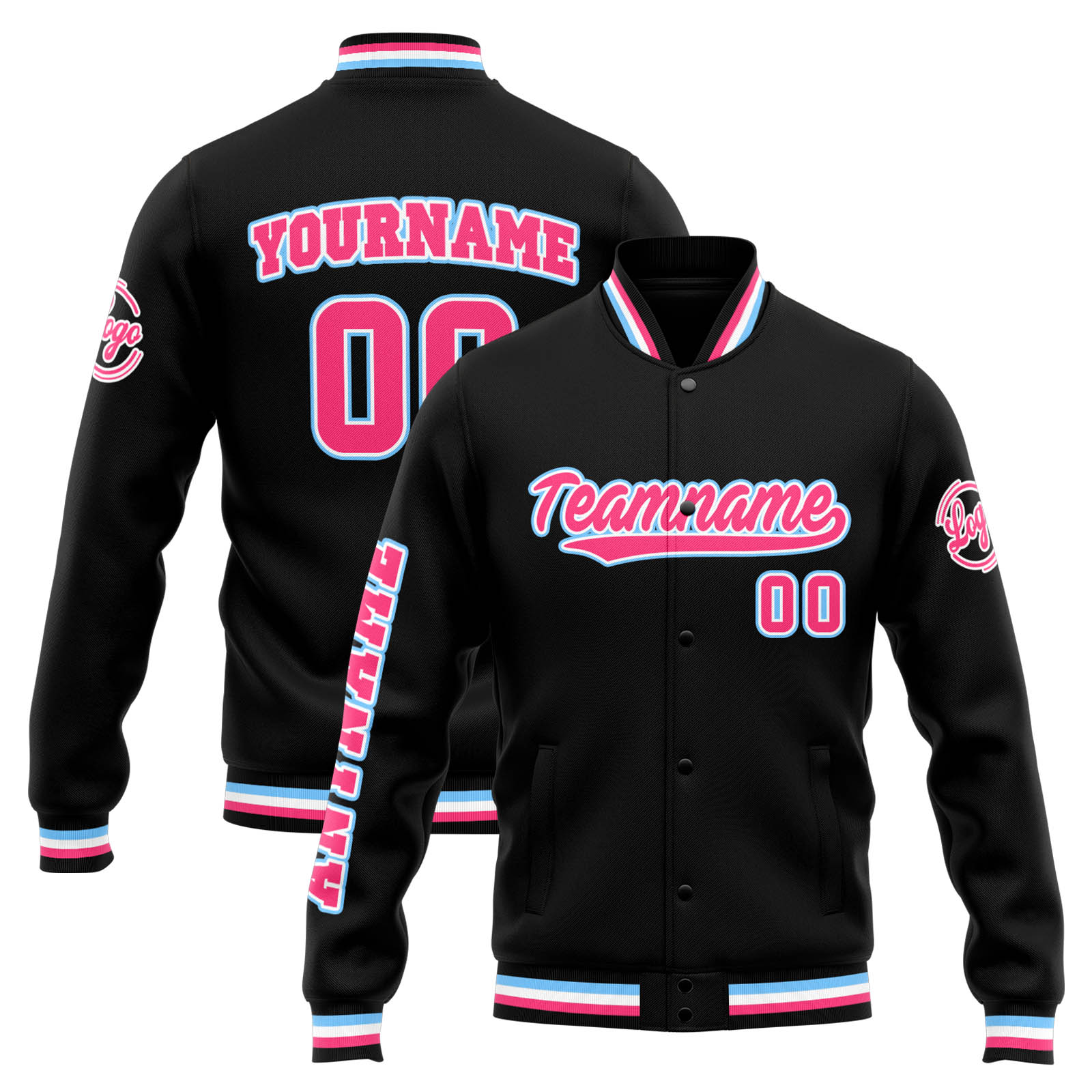 Custom Black Pink Varsity Jacket for Men Women and Youth with Personalized Letterman Jacket 
