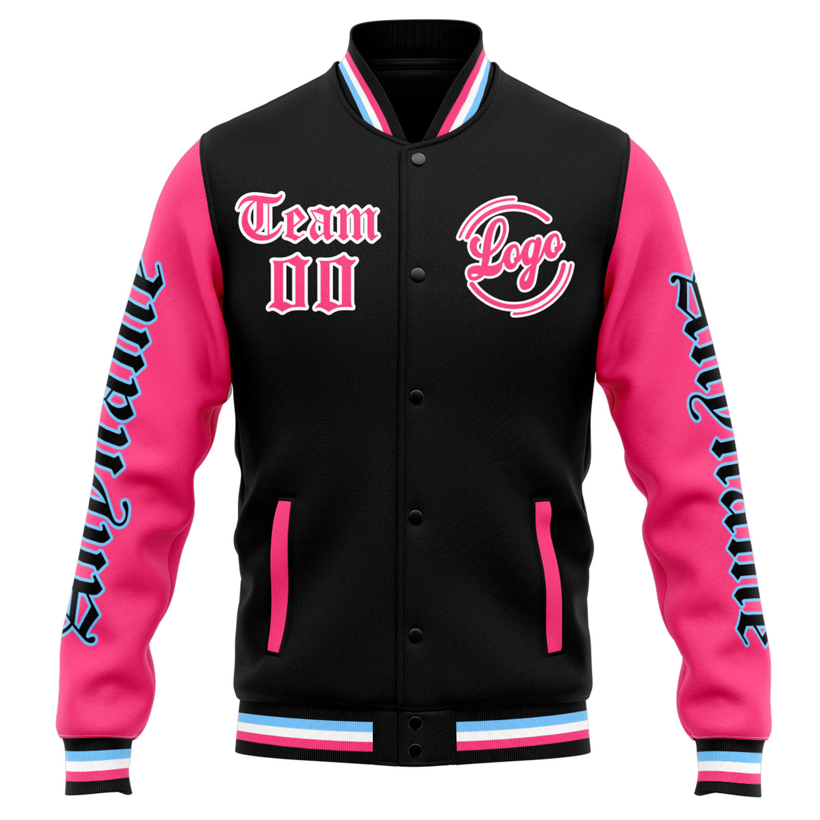 Custom Black Pink Varsity Jacket for Men Women and Youth with Personalized Letterman Jacket 