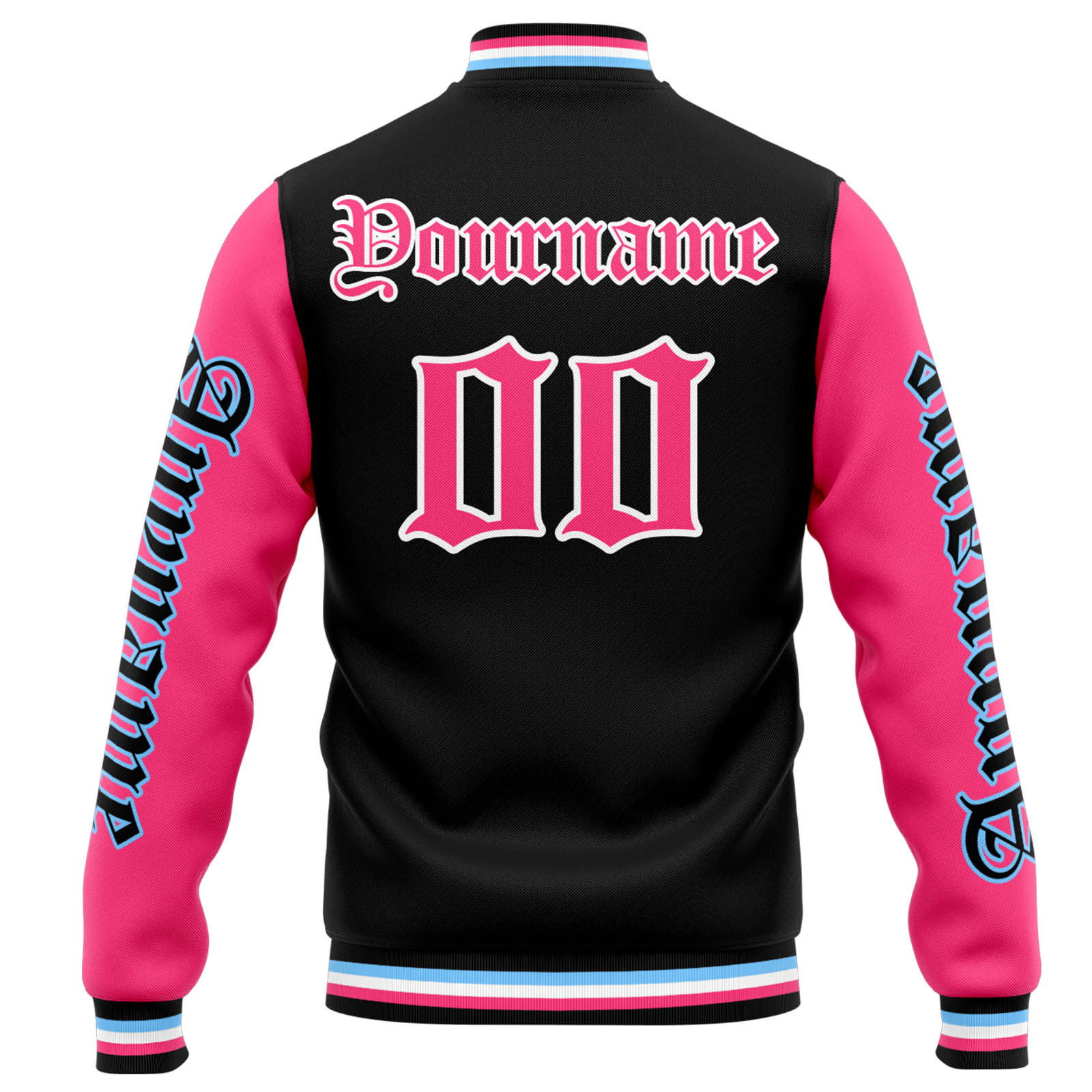 Custom Black Pink Varsity Jacket for Men Women and Youth with Personalized Letterman Jacket 