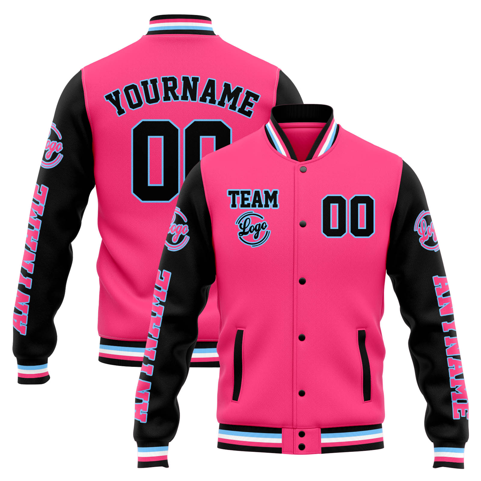 Custom Pink Black Varsity Jacket for Men Women and Youth with Personalized Letterman Jacket 