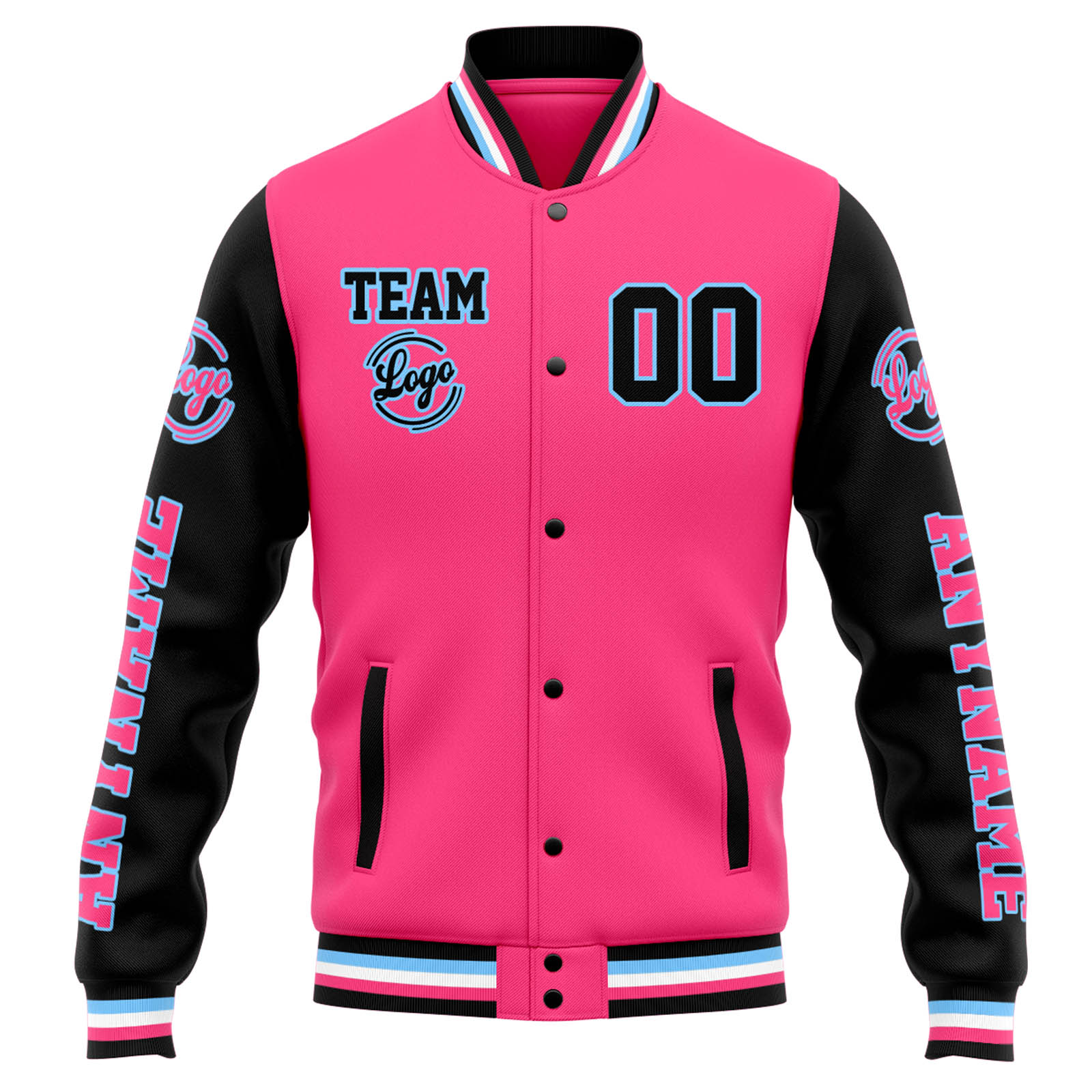 Custom Pink Black Varsity Jacket for Men Women and Youth with Personalized Letterman Jacket 