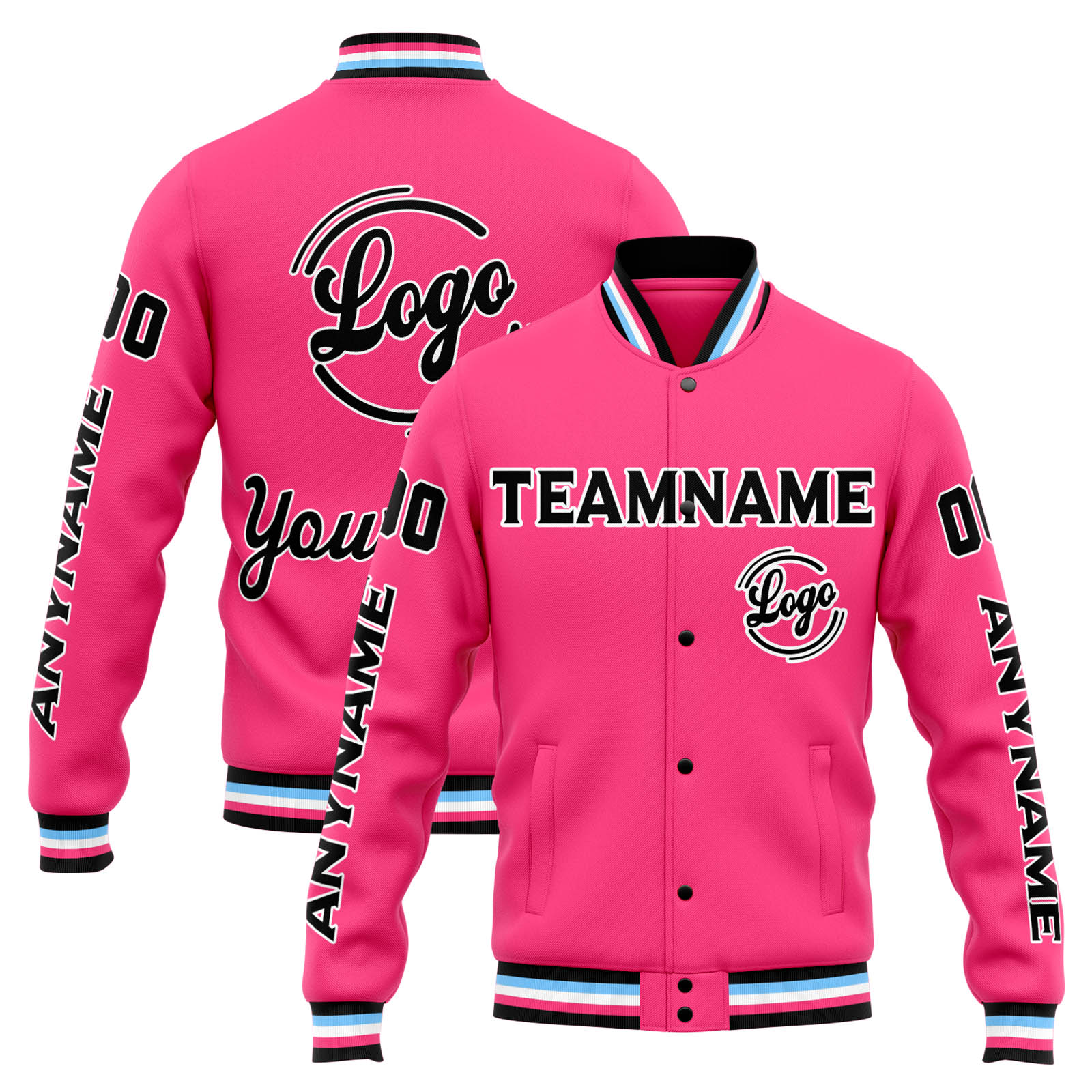 Custom Pink Black Varsity Jacket for Men Women and Youth with Personalized Letterman Jacket 