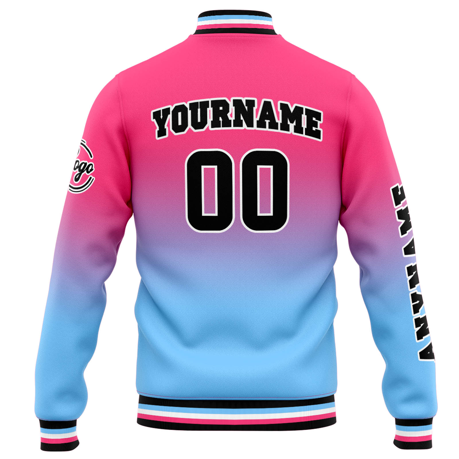Custom Pink Light Blue Gradient Varsity Jacket for Men Women and Youth with Personalized Letterman Jacket 