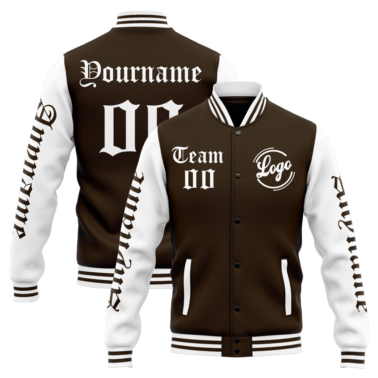 Custom Brown White Varsity Jacket for Men Women and Youth with Personalized Letterman Jacket 