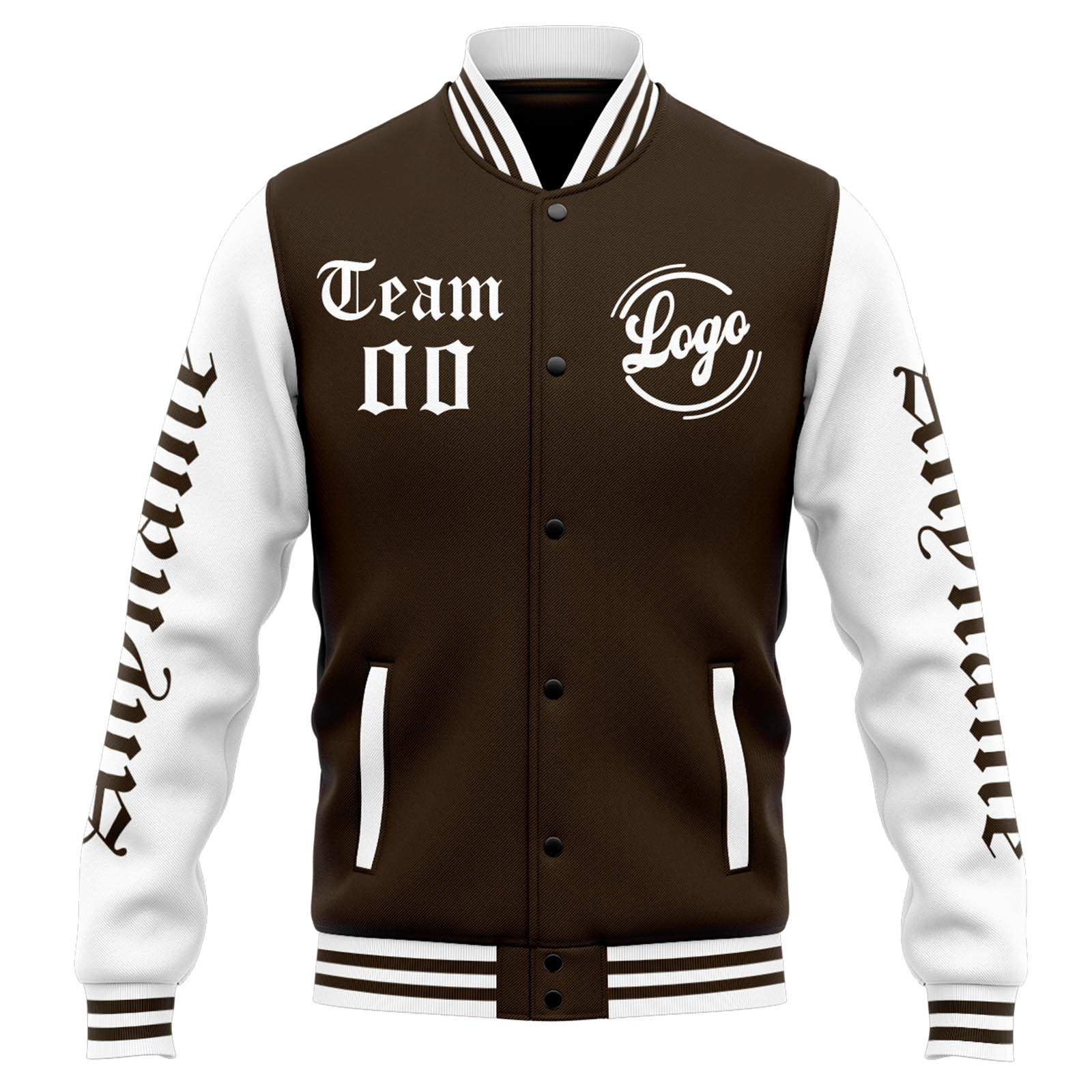 Custom Brown White Varsity Jacket for Men Women and Youth with Personalized Letterman Jacket 