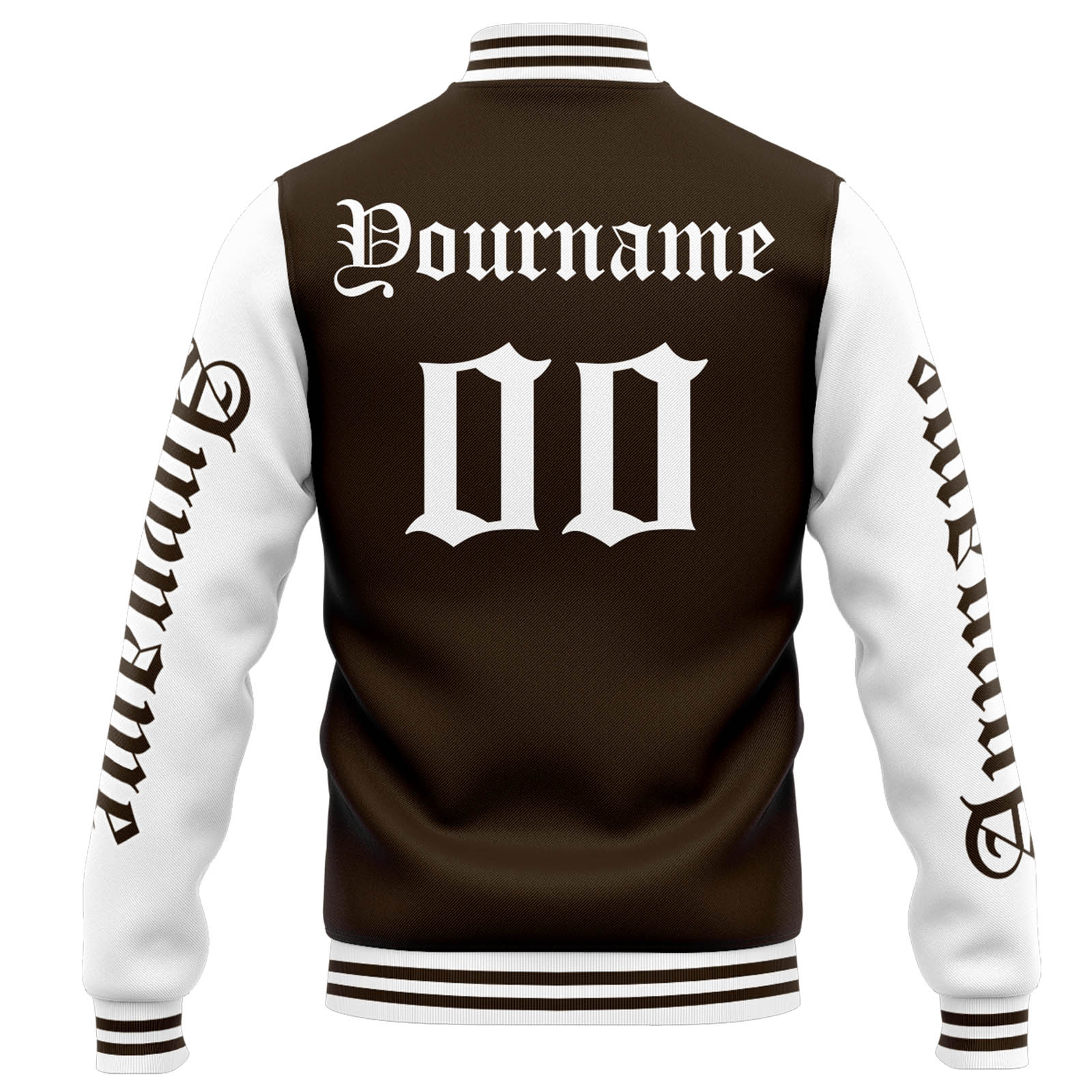 Custom Brown White Varsity Jacket for Men Women and Youth with Personalized Letterman Jacket 