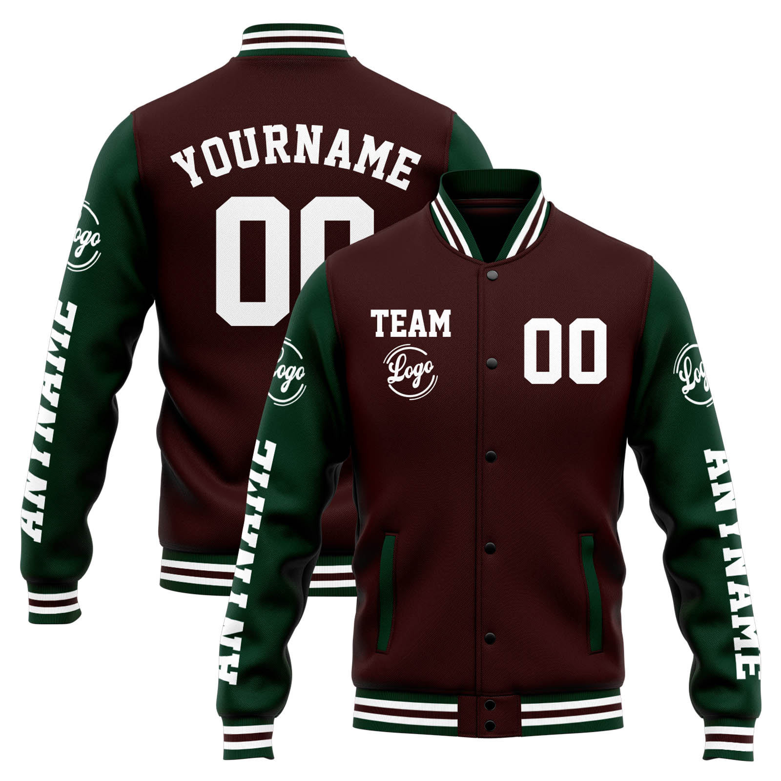 Custom Brown Green Varsity Jacket for Men Women and Youth with Personalized Letterman Jacket 