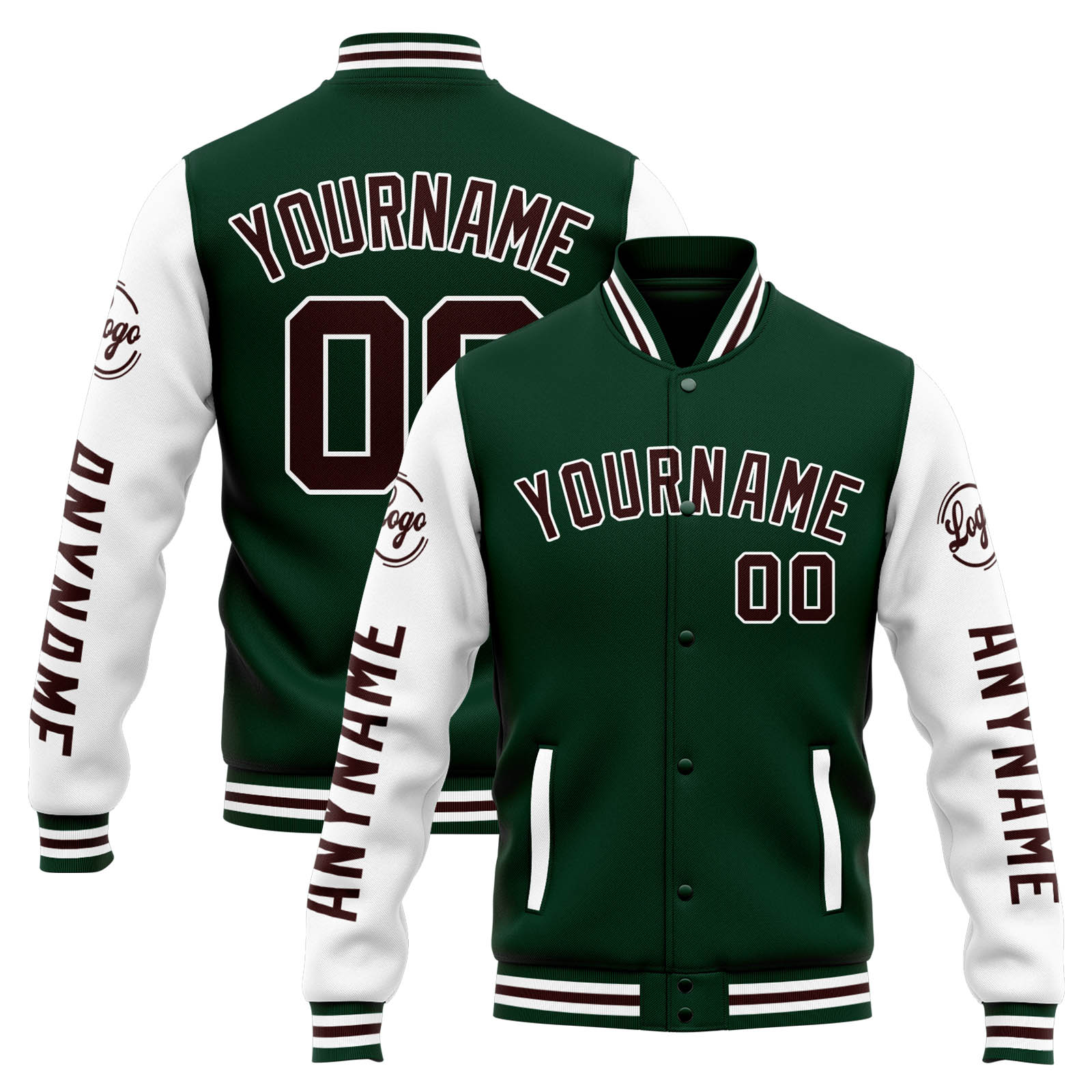 Custom Green White Varsity Jacket for Men Women and Youth with Personalized Letterman Jacket 