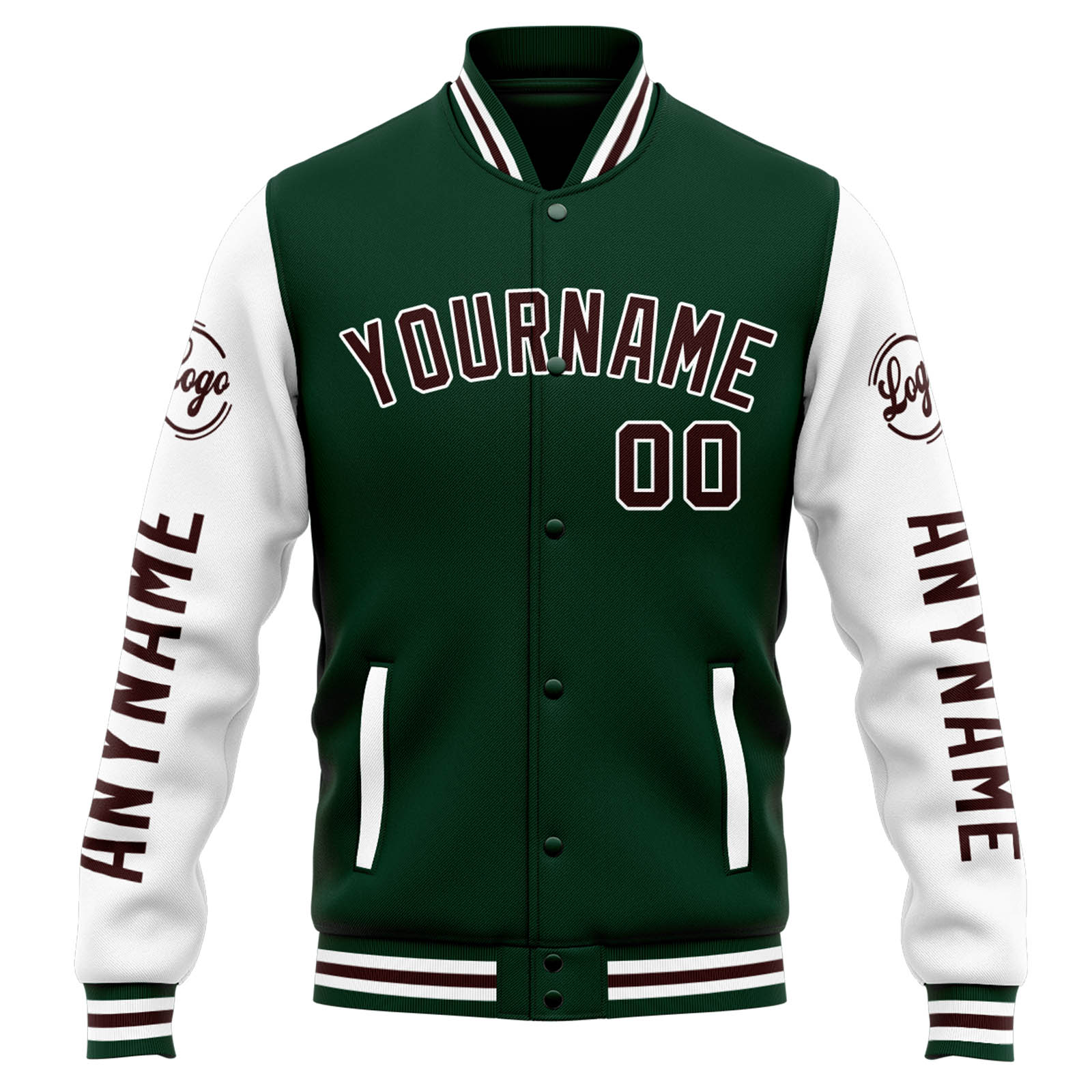 Custom Green White Varsity Jacket for Men Women and Youth with Personalized Letterman Jacket 