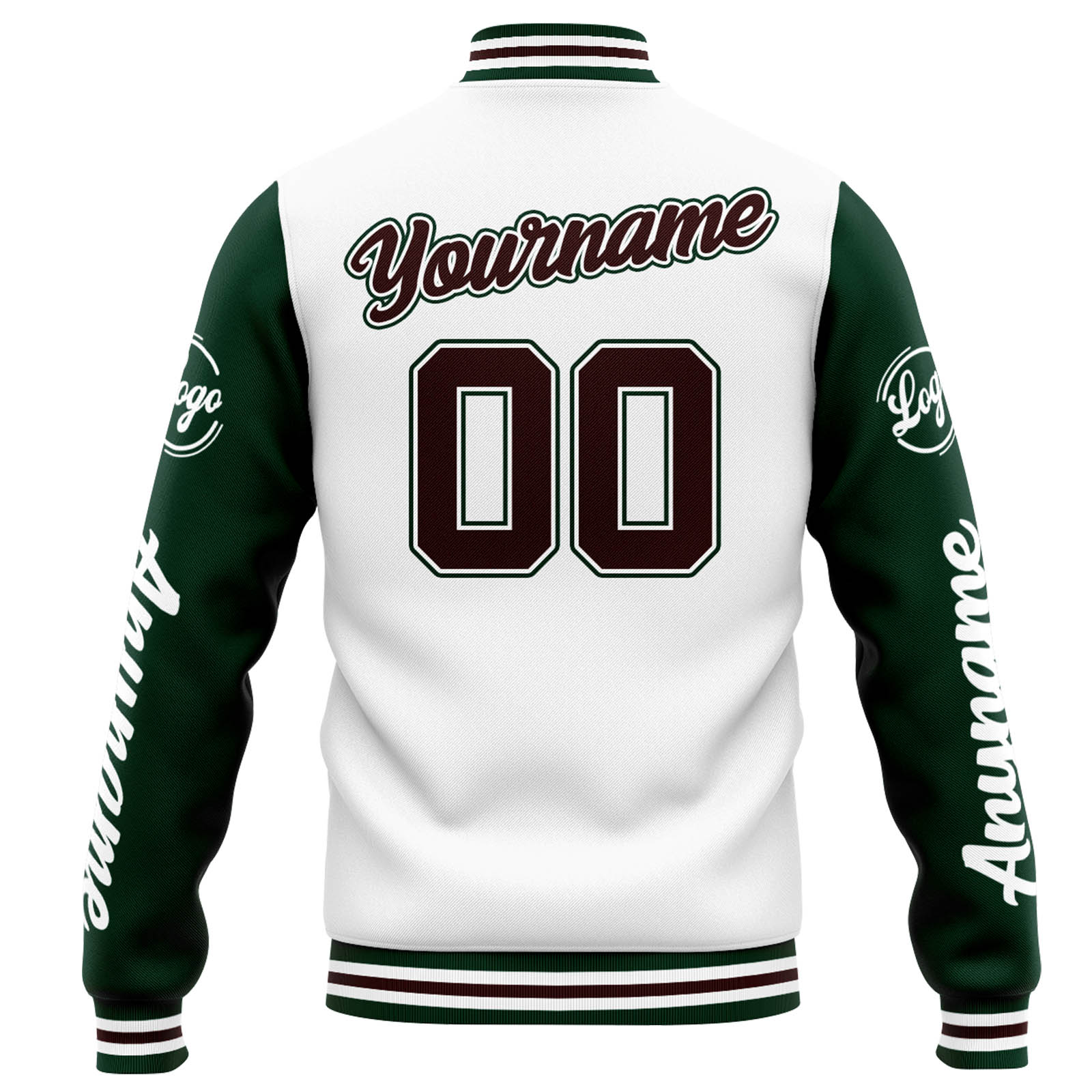 Custom White Green Brown Varsity Jacket for Men Women and Youth with Personalized Letterman Jacket 