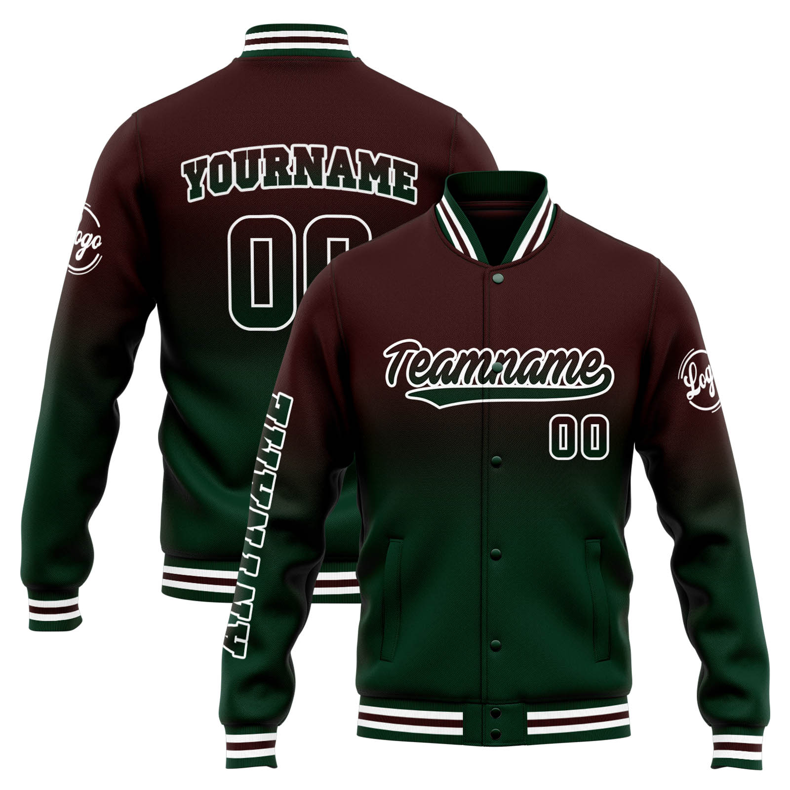 Custom Brown Green Gradient Varsity Jacket for Men Women and Youth with Personalized Letterman Jacket 