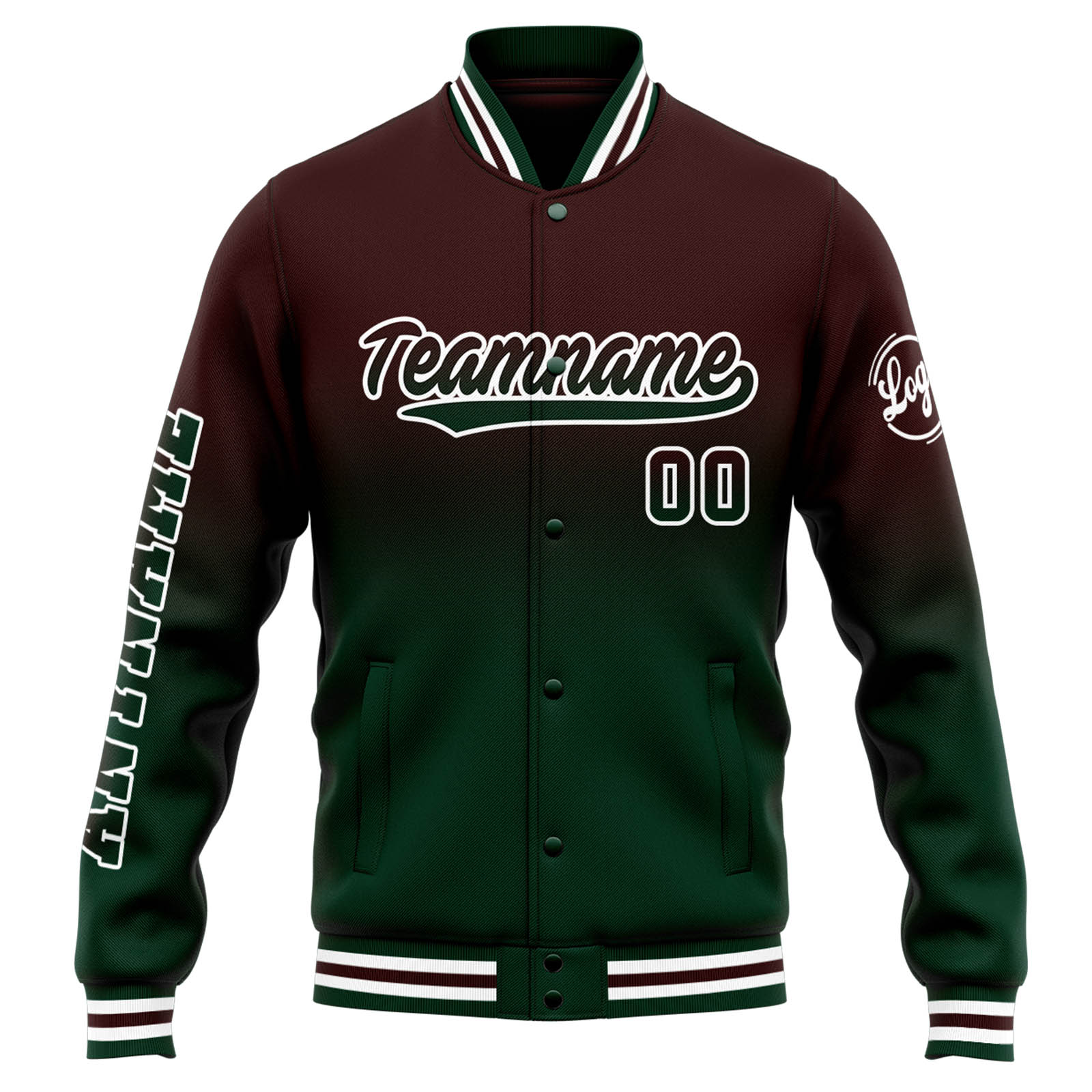 Custom Brown Green Gradient Varsity Jacket for Men Women and Youth with Personalized Letterman Jacket 