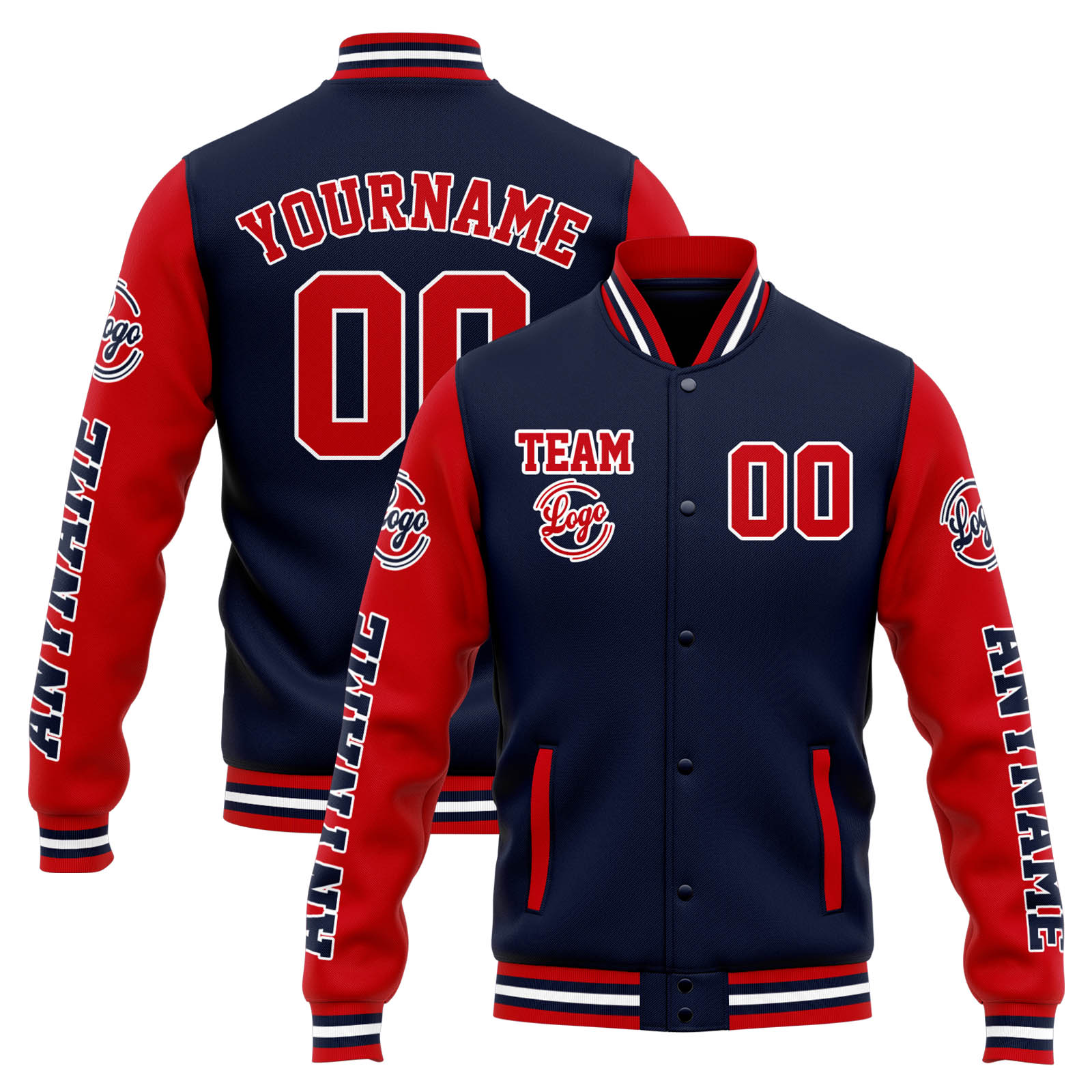 Custom Navy Red Varsity Jacket for Men Women and Youth with Personalized Letterman Jacket 