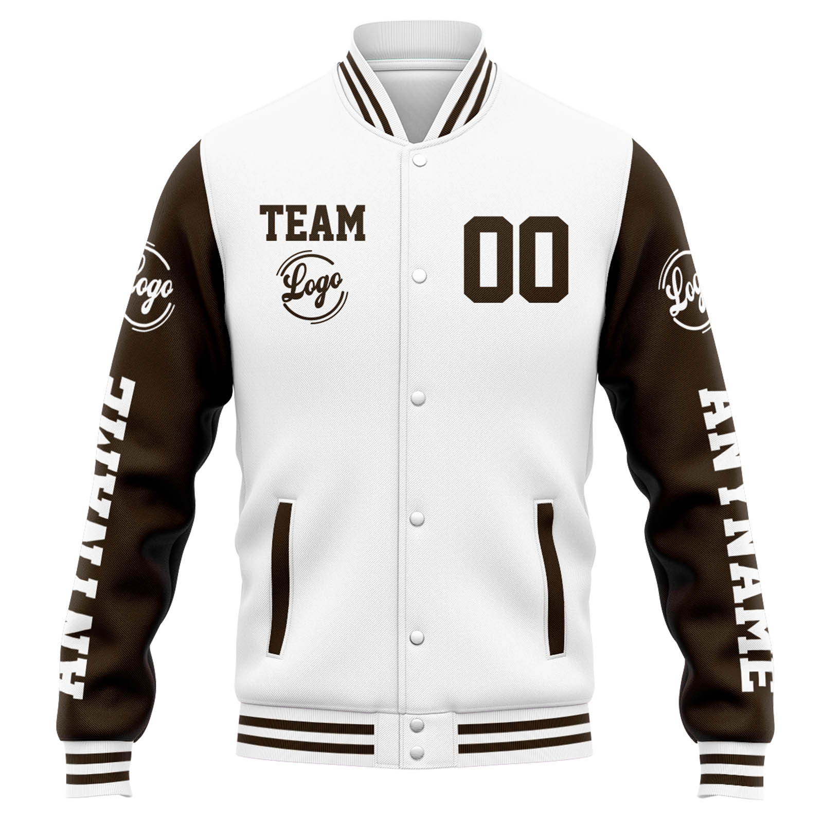 Custom White Brown Varsity Jacket for Men Women and Youth with Personalized Letterman Jacket 