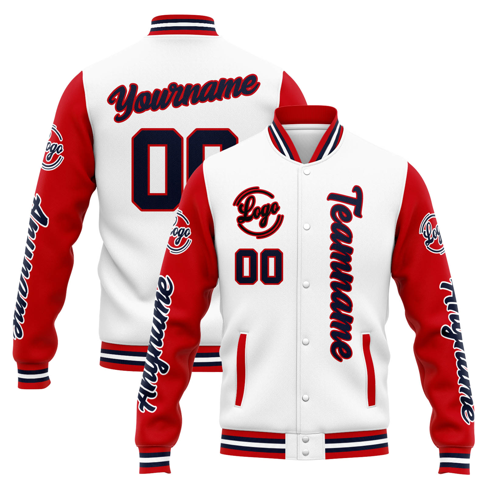 Custom White Red Navy Varsity Jacket for Men Women and Youth with Personalized Letterman Jacket 