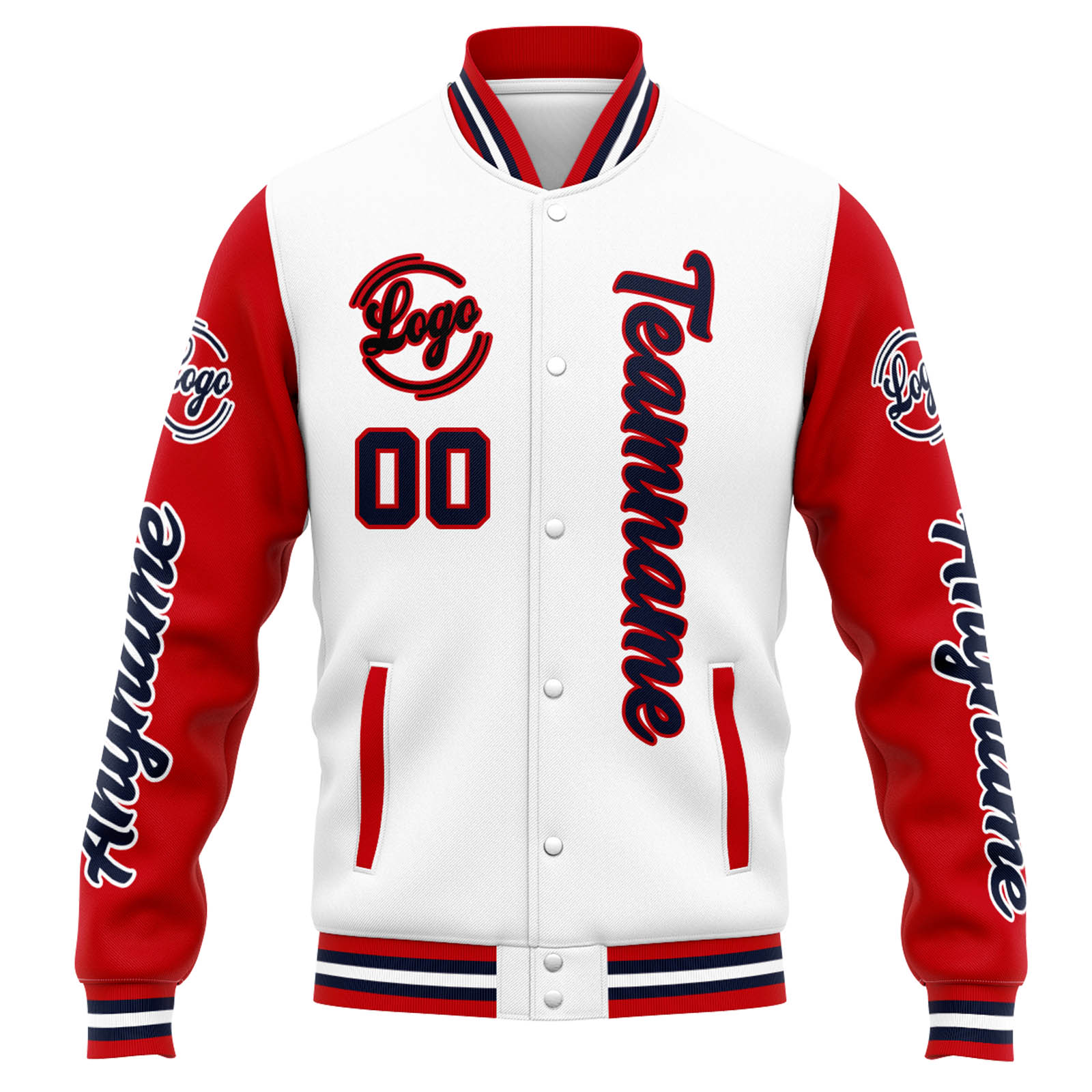 Custom White Red Navy Varsity Jacket for Men Women and Youth with Personalized Letterman Jacket 