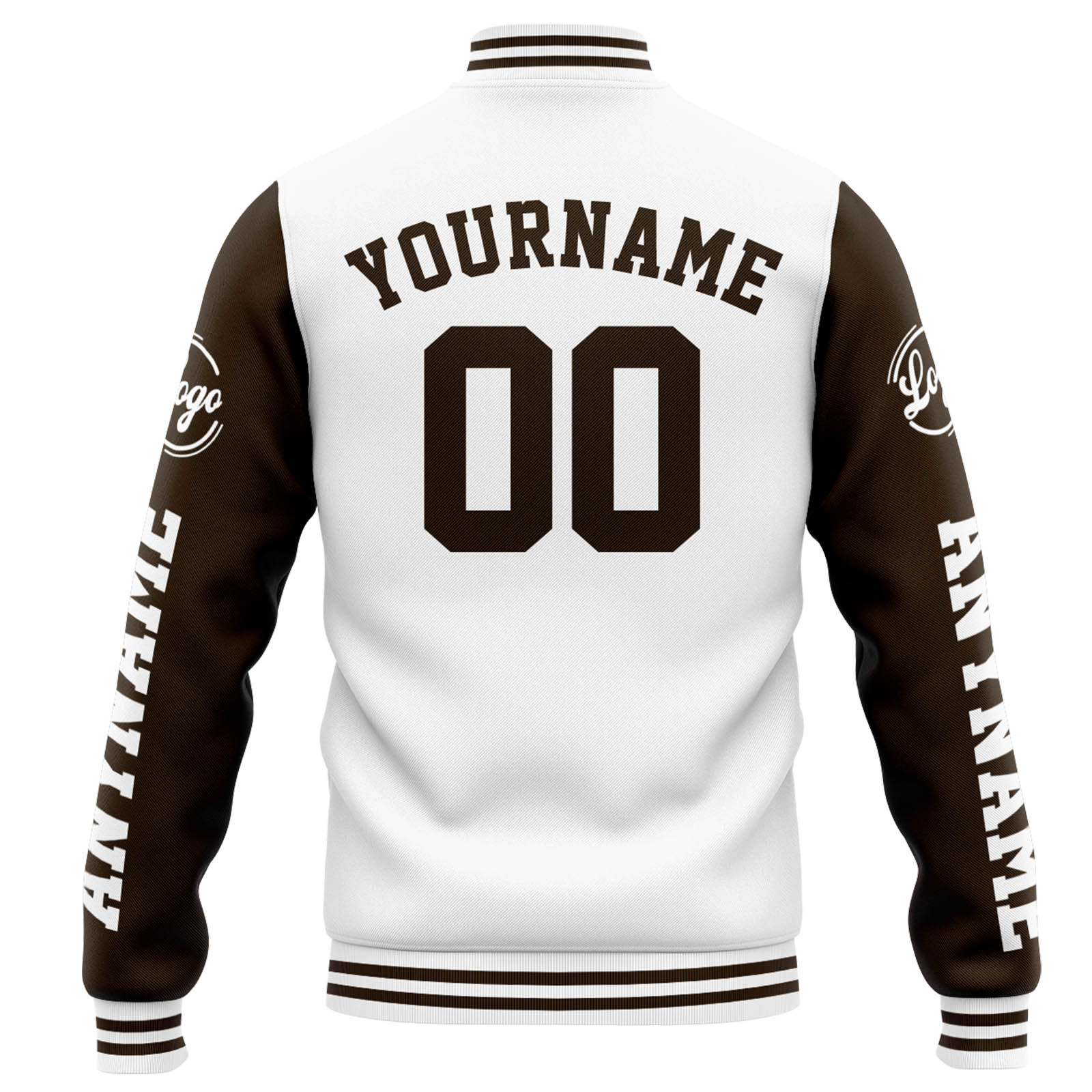 Custom White Brown Varsity Jacket for Men Women and Youth with Personalized Letterman Jacket 