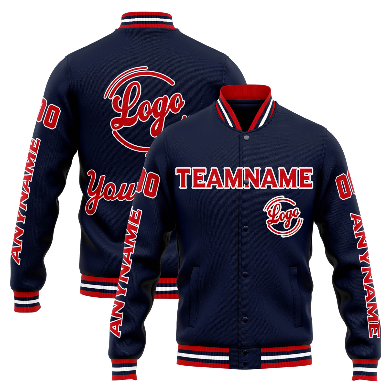 Custom Navy Red Varsity Jacket for Men Women and Youth with Personalized Letterman Jacket 