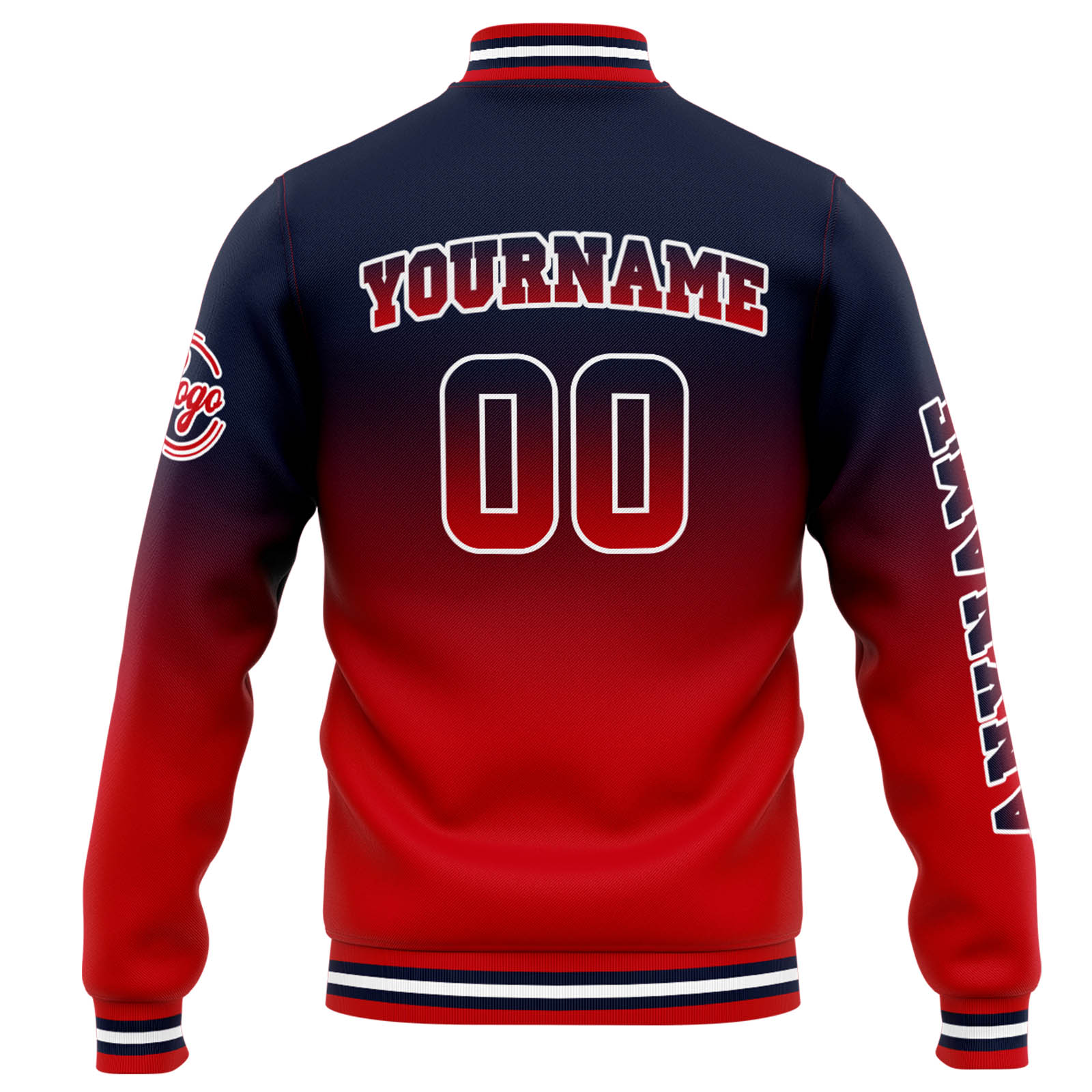 Custom Navy Red Gradient Varsity Jacket for Men Women and Youth with Personalized Letterman Jacket 