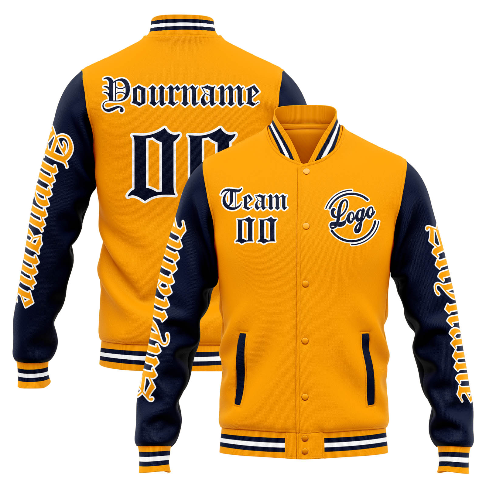 Custom Orange Navy Varsity Jacket for Men Women and Youth with Personalized Letterman Jacket 