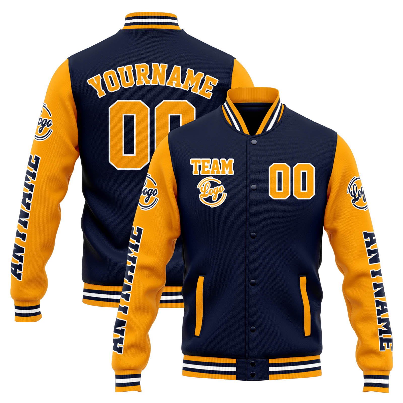 Custom Navy Orange Varsity Jacket for Men Women and Youth with Personalized Letterman Jacket 