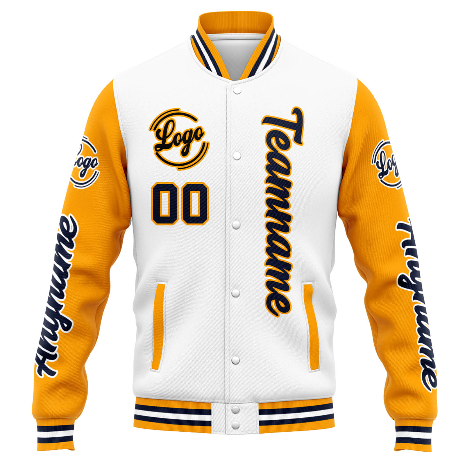 Custom White Orange Navy Varsity Jacket for Men Women and Youth with Personalized Letterman Jacket 