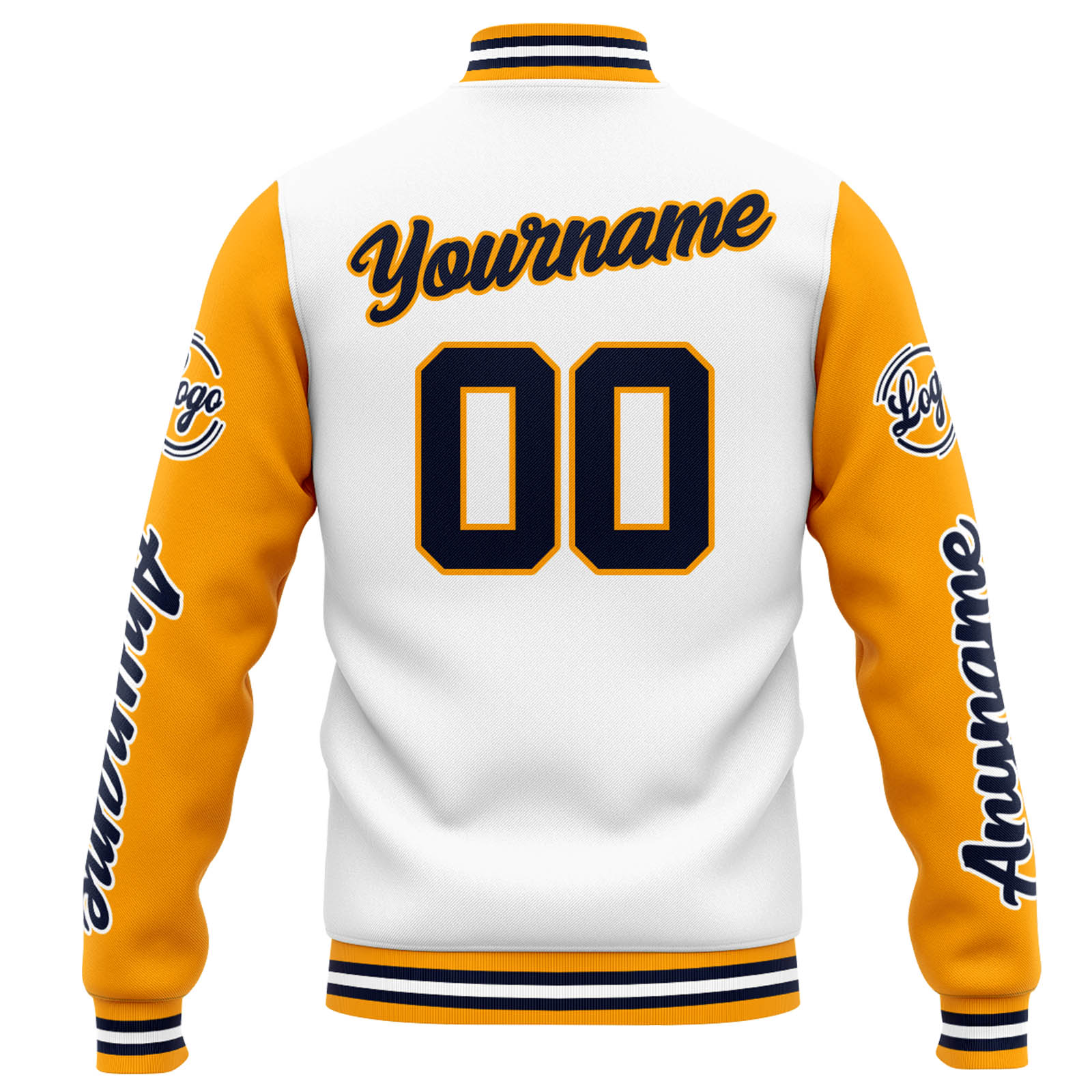 Custom White Orange Navy Varsity Jacket for Men Women and Youth with Personalized Letterman Jacket 