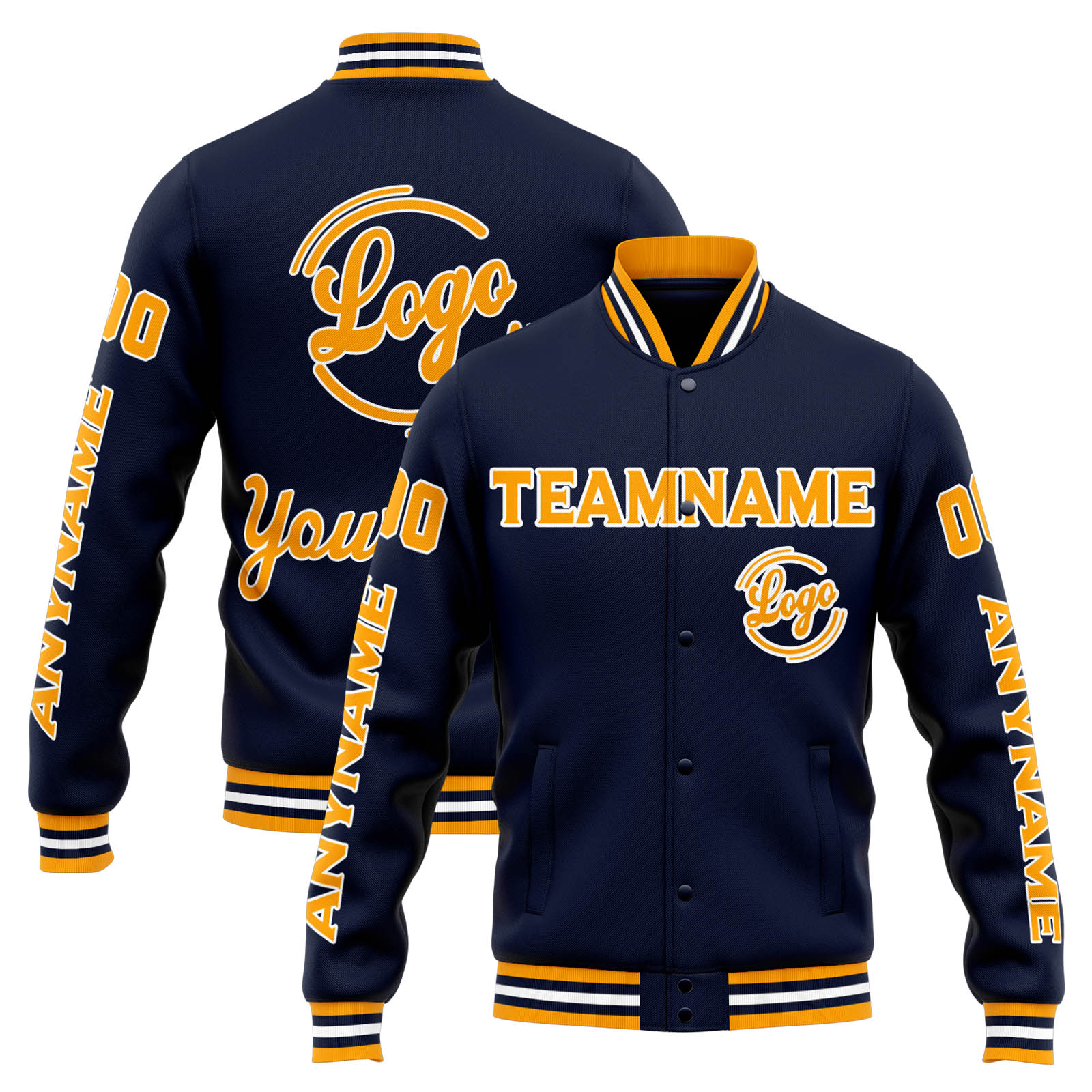 Custom Navy Orange Varsity Jacket for Men Women and Youth with Personalized Letterman Jacket 