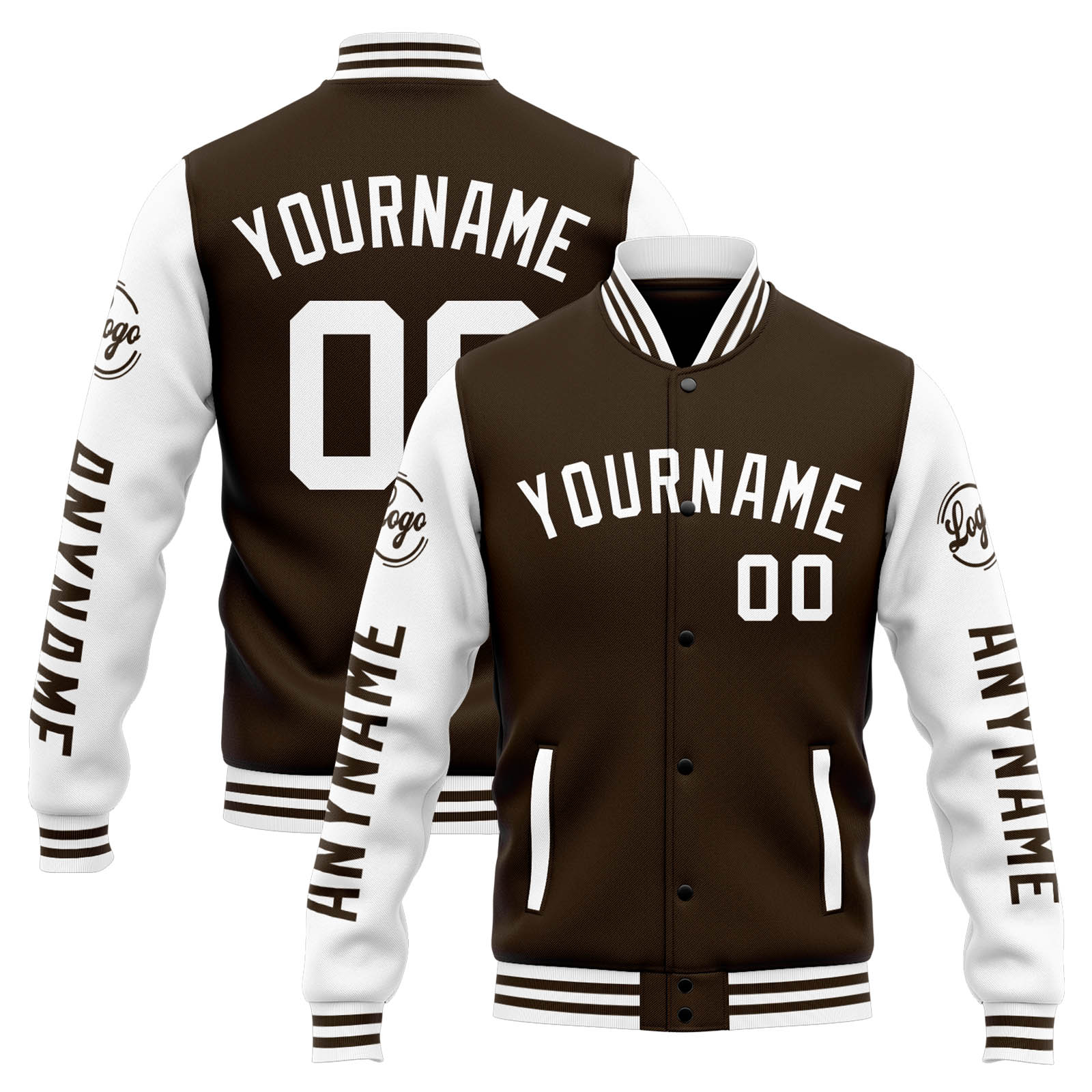 Custom Brown White Varsity Jacket for Men Women and Youth with Personalized Letterman Jacket 
