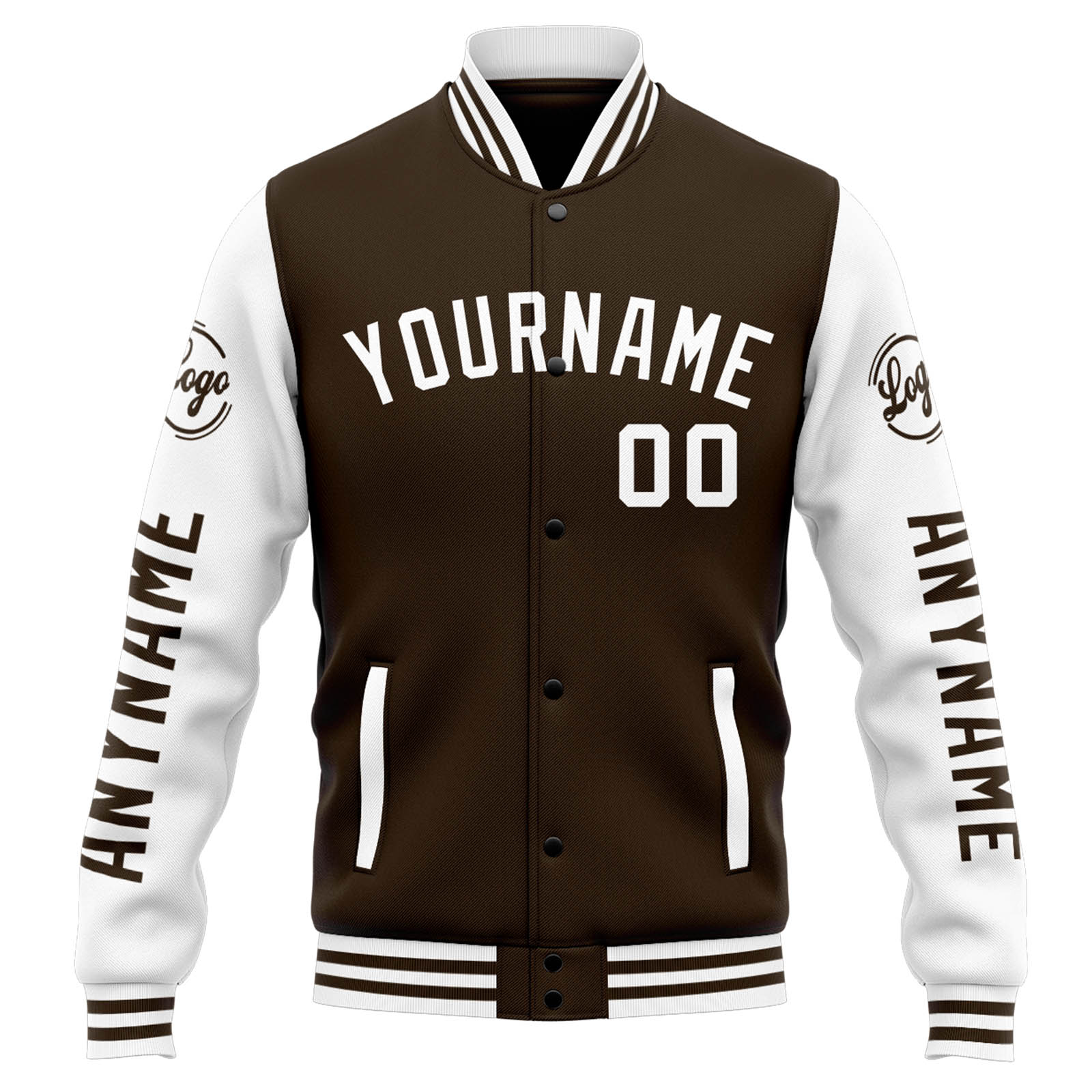 Custom Brown White Varsity Jacket for Men Women and Youth with Personalized Letterman Jacket 