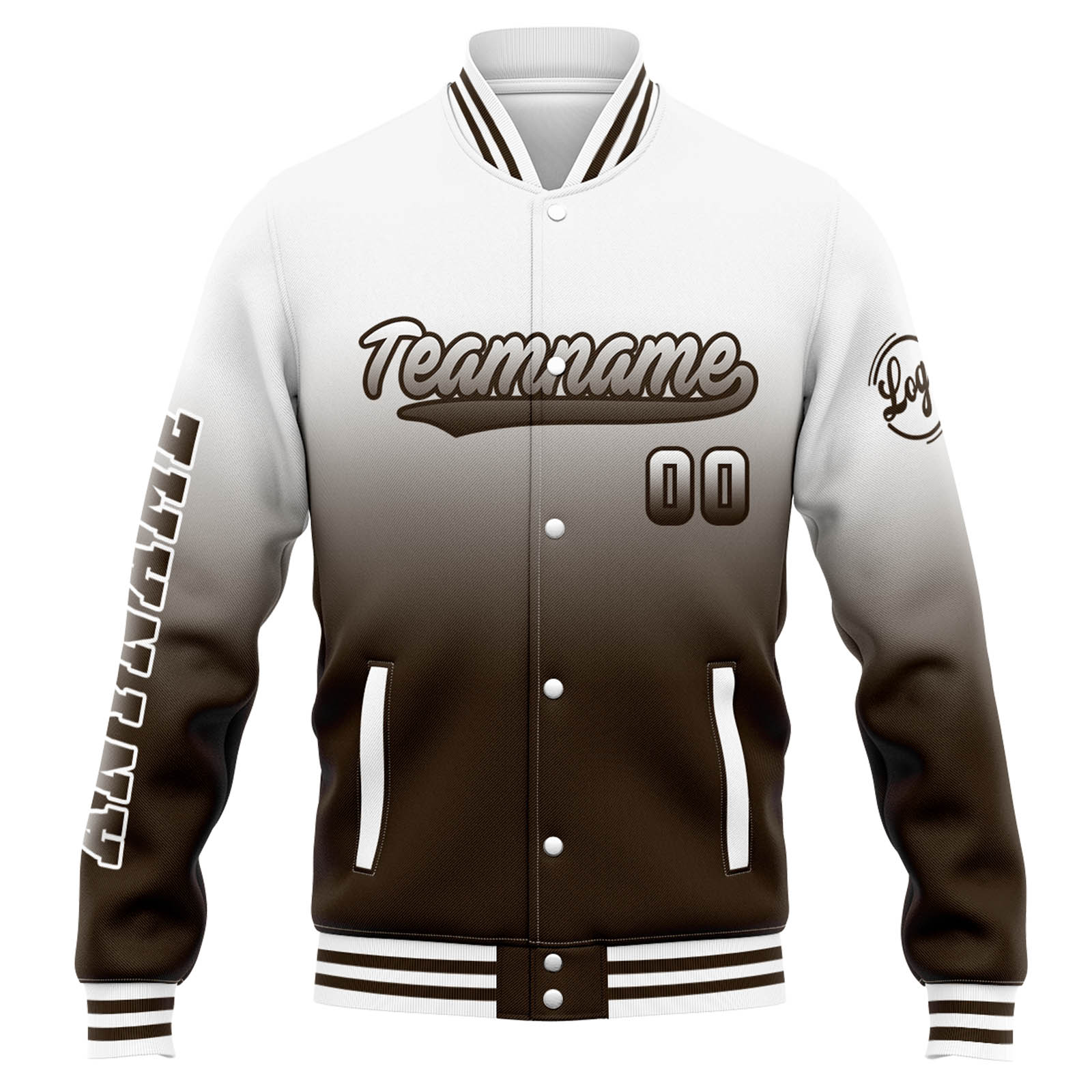 Custom White Brown Gradient Varsity Jacket for Men Women and Youth with Personalized Letterman Jacket 